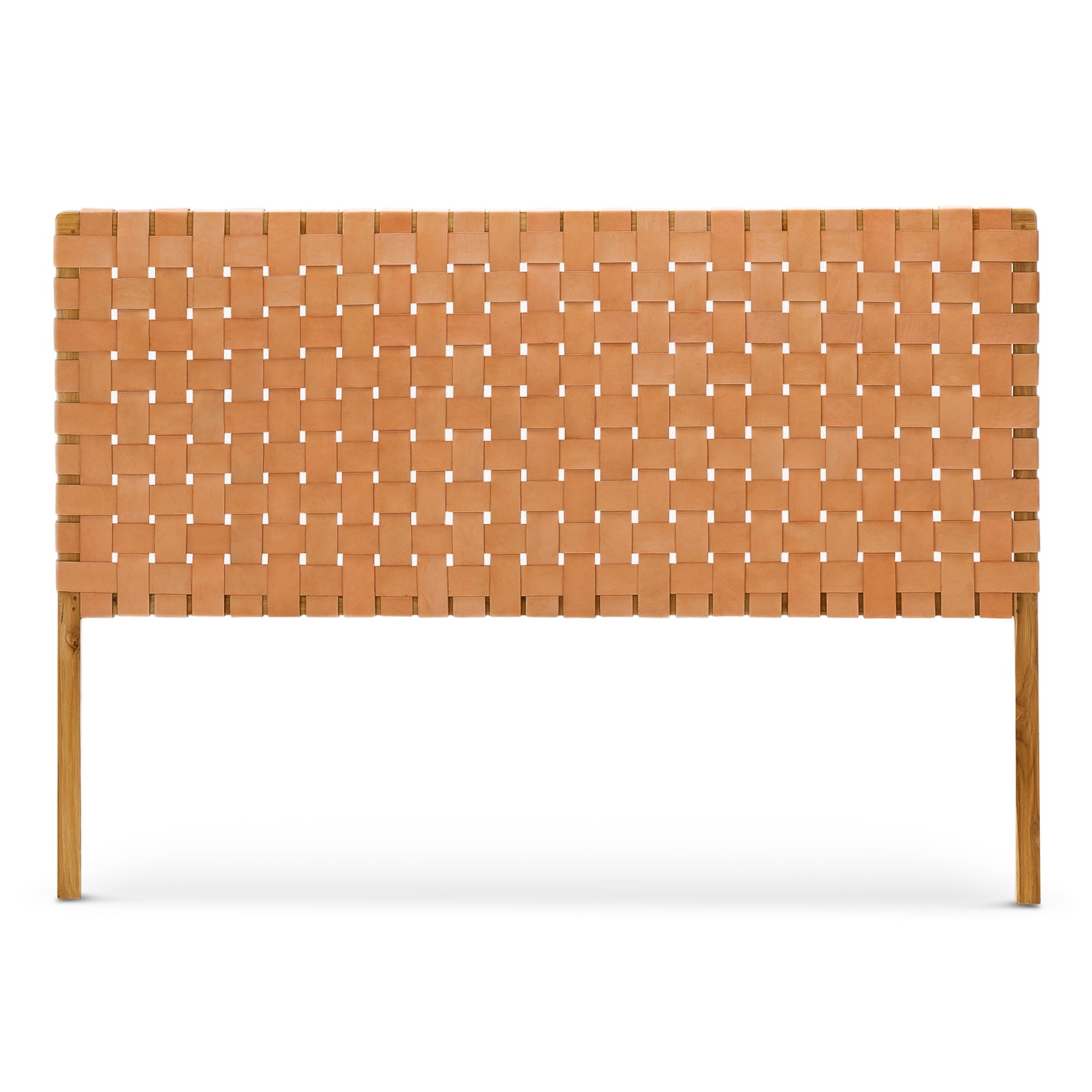 Front view of a Scandinavian strap woven leather headboard showcasing its timeless design queen headboards.