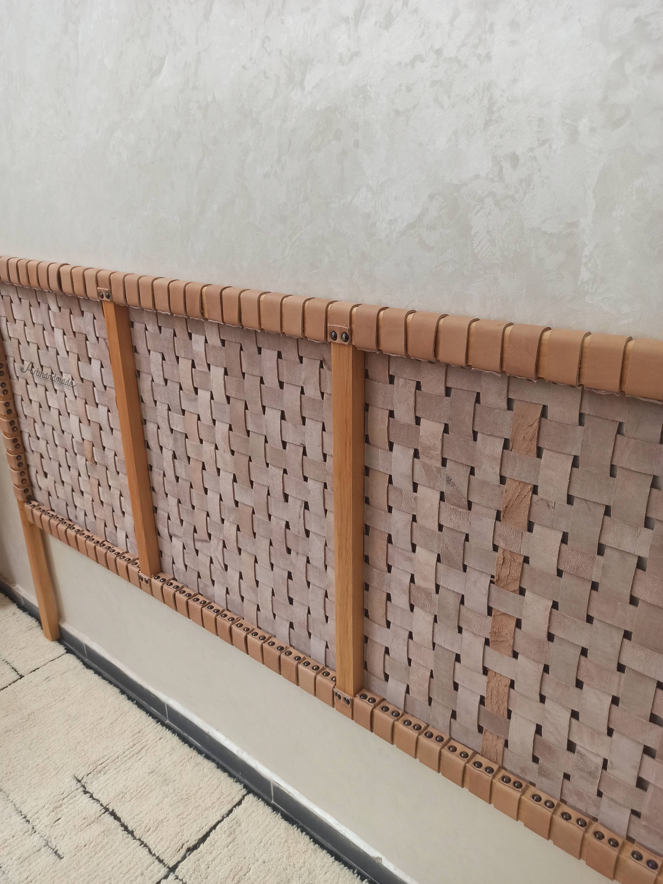 Leather headboard and bench combo, custom sizes, wall-mounted or freestanding design.