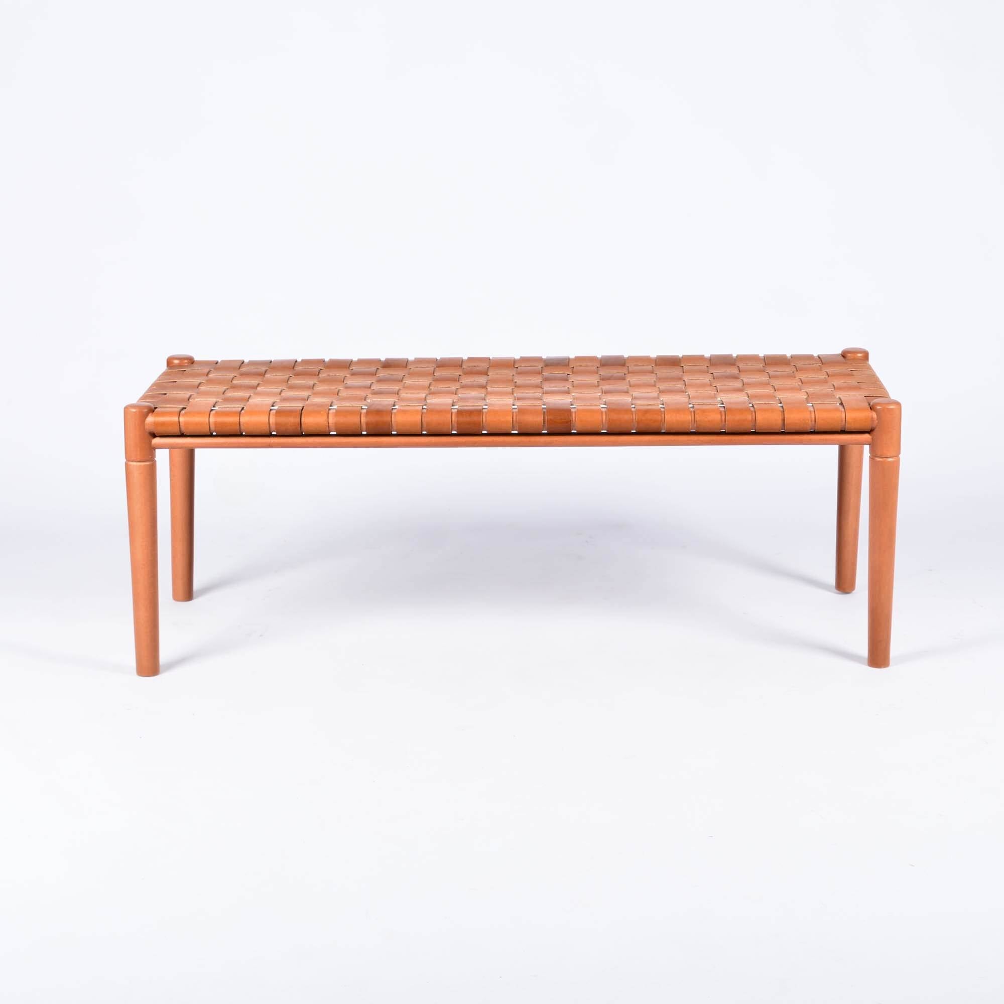Customizable Helga Woven Leather Bench