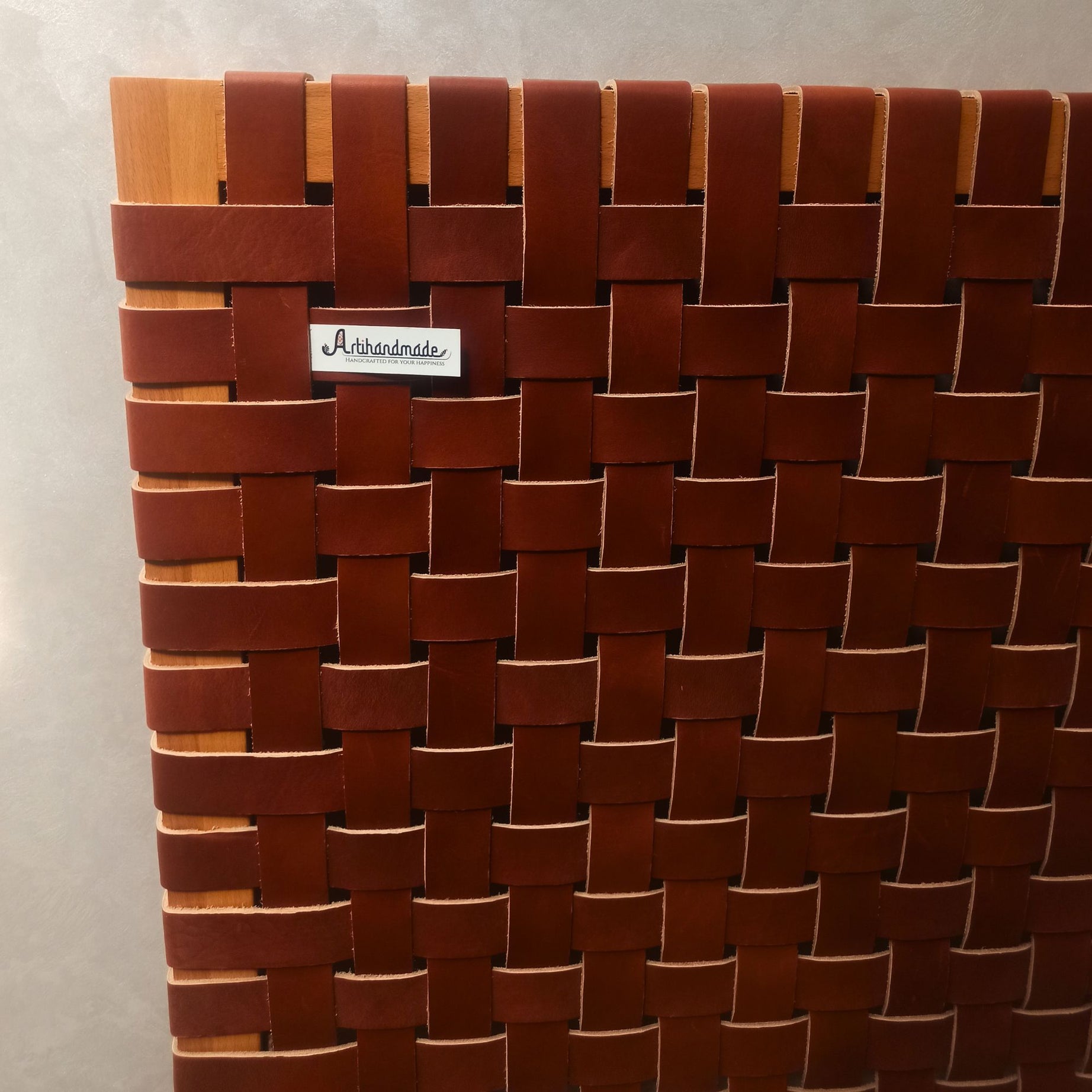 Rustic Wood Headboard with leather accents, a unique centerpiece for a cozy bedroom.