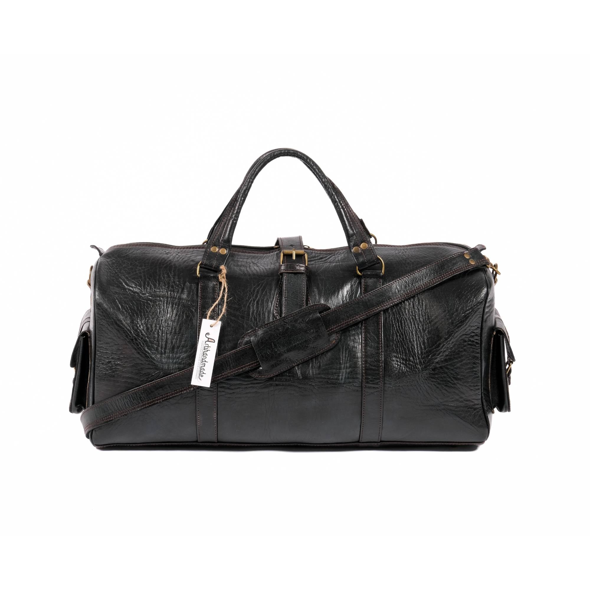 Leather Duffle Bag, Weekender Black Leather Travel Bag