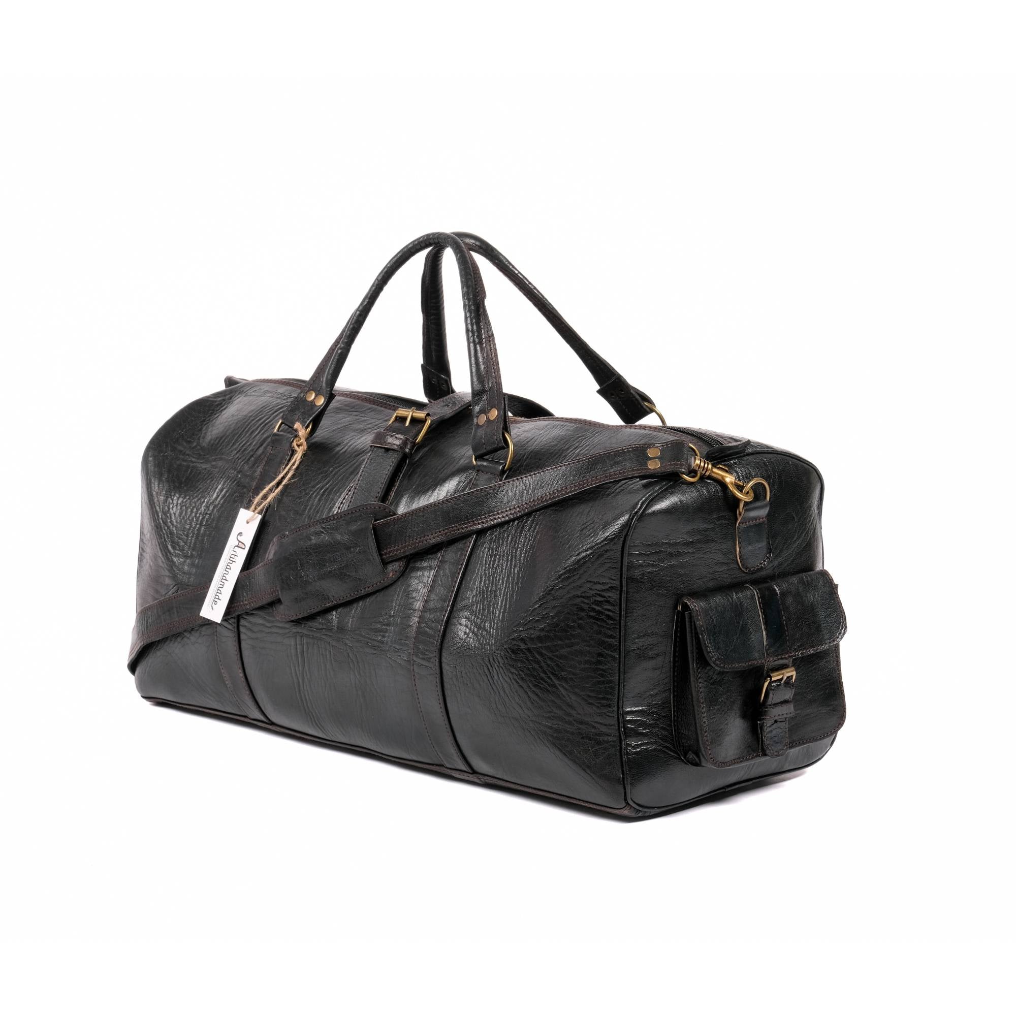 Leather Duffle Bag, Weekender Black Leather Travel Bag