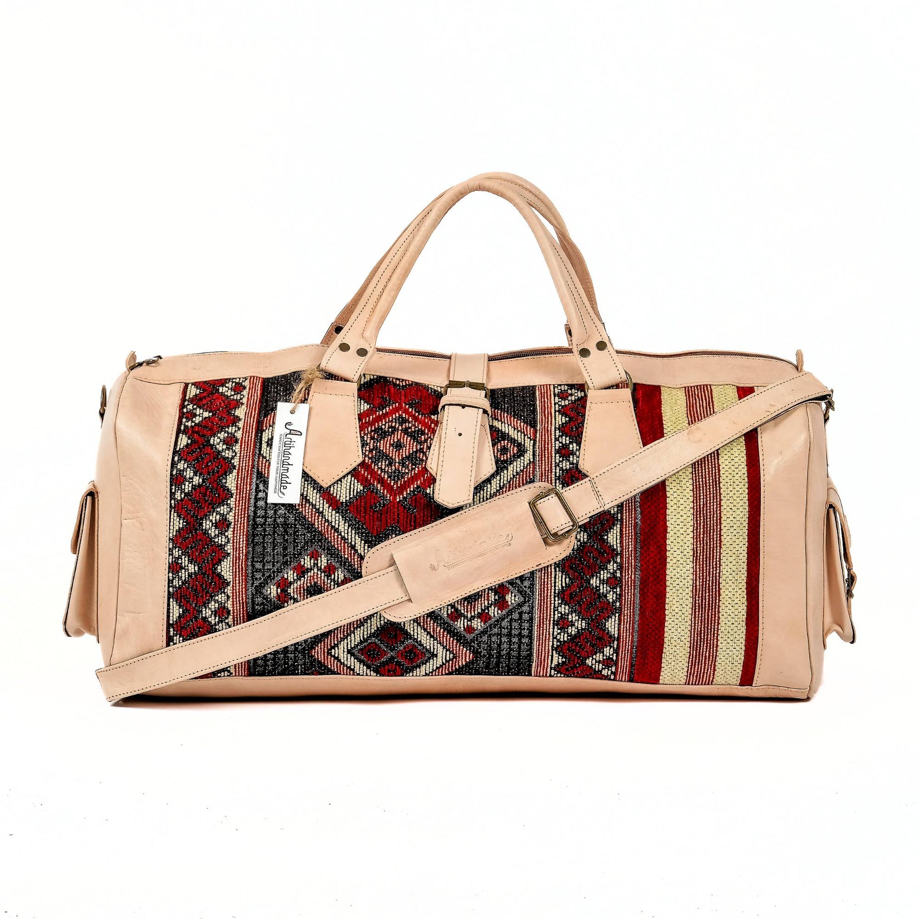 Artisan Leather & Kilim Travel Duffel Bag - Natural