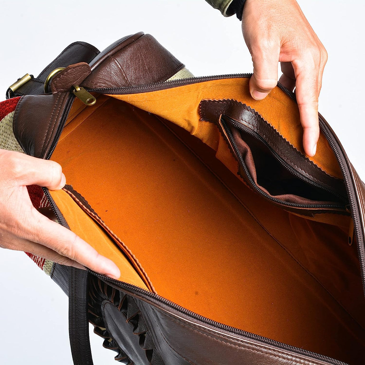 The Sun Duffle Bag, Leather Kilim Travel Bag - Brown And Dark Brown