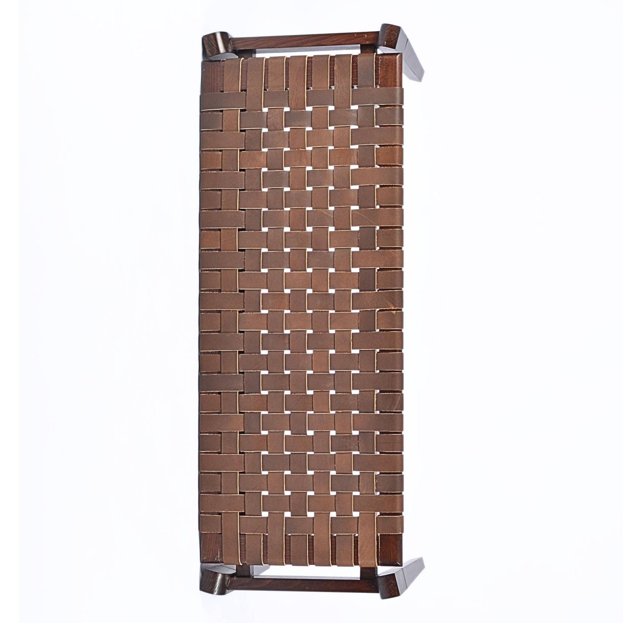 woven strap leather bench-saddle-brown