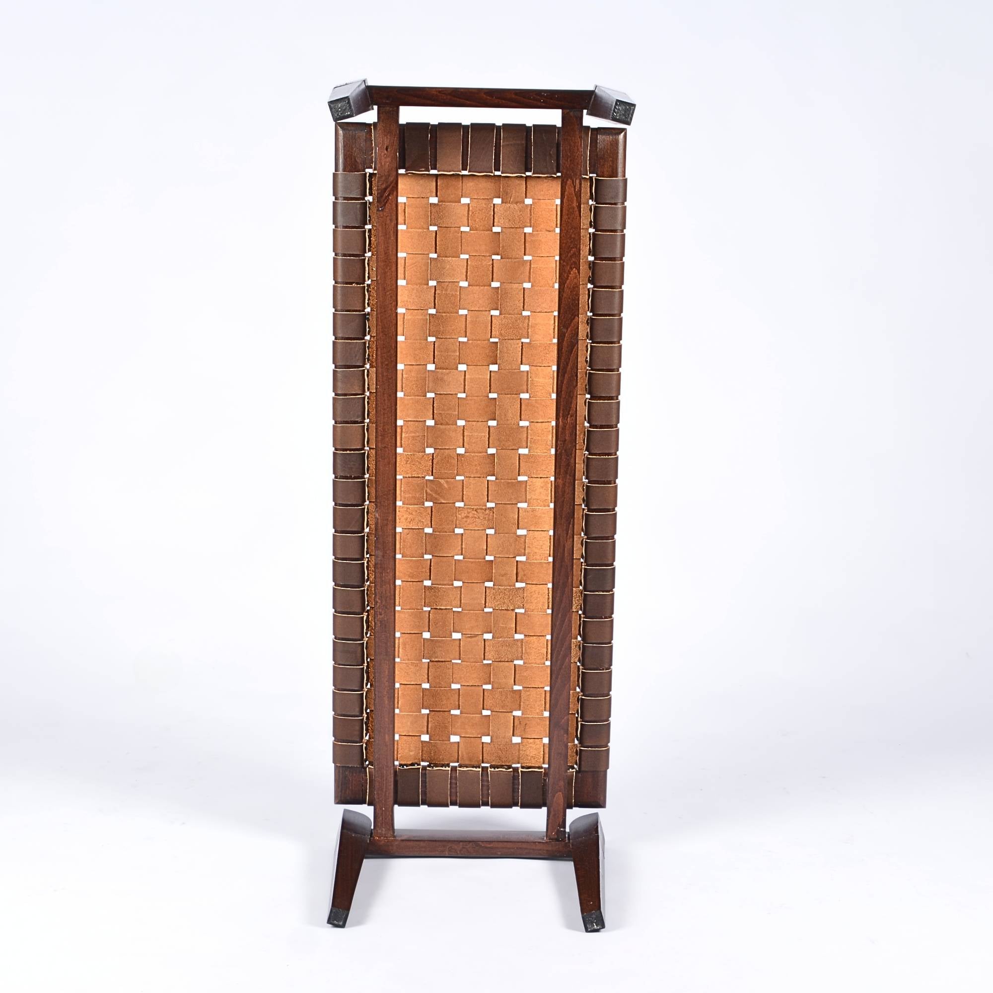 woven strap leather bench-saddle-brown