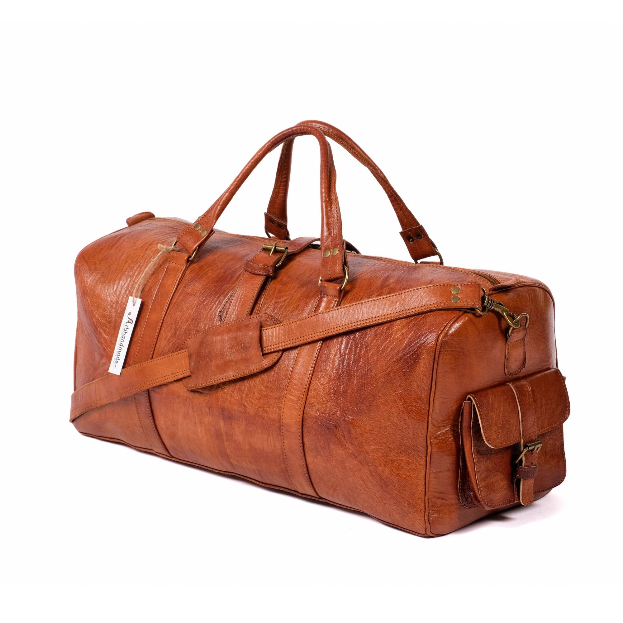 Leather Travel Bag, Weekender Almond Leather Travel Bag