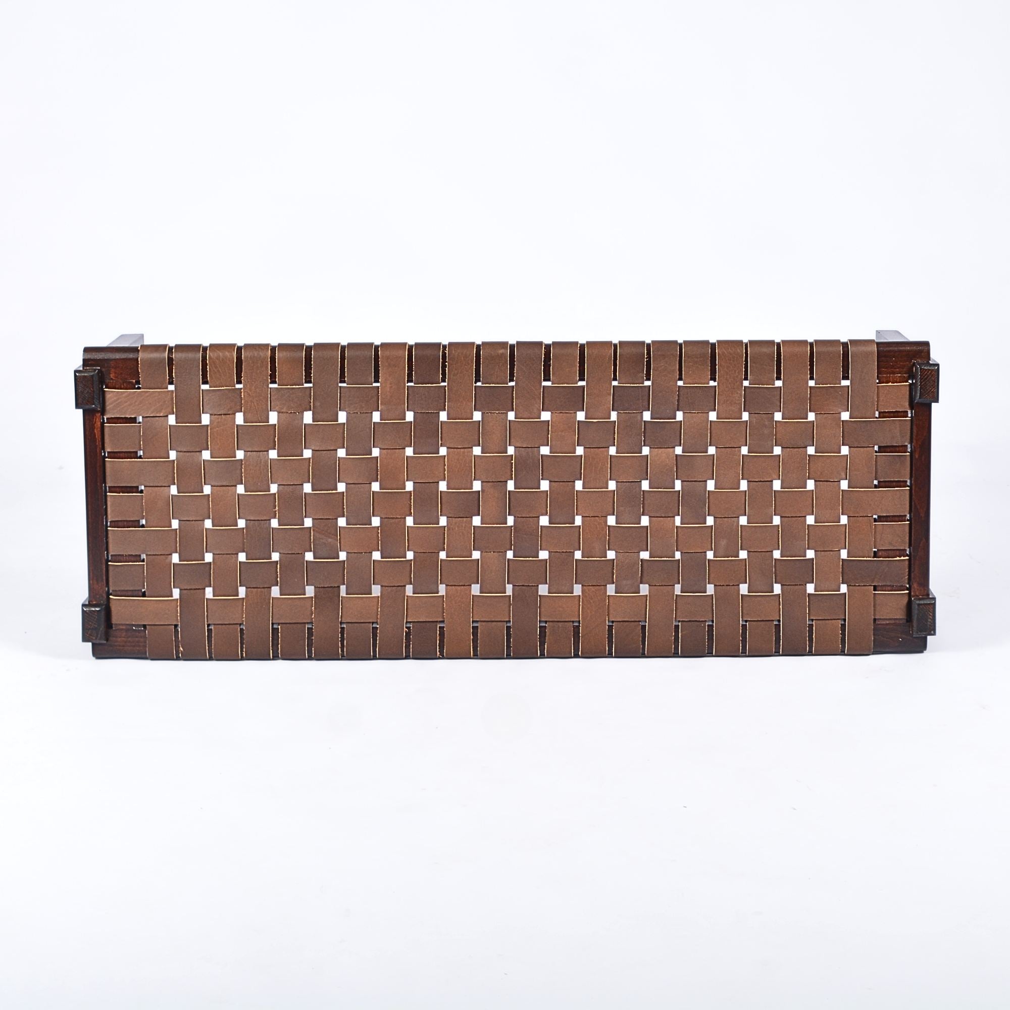 woven strap leather bench Brown Solveig
