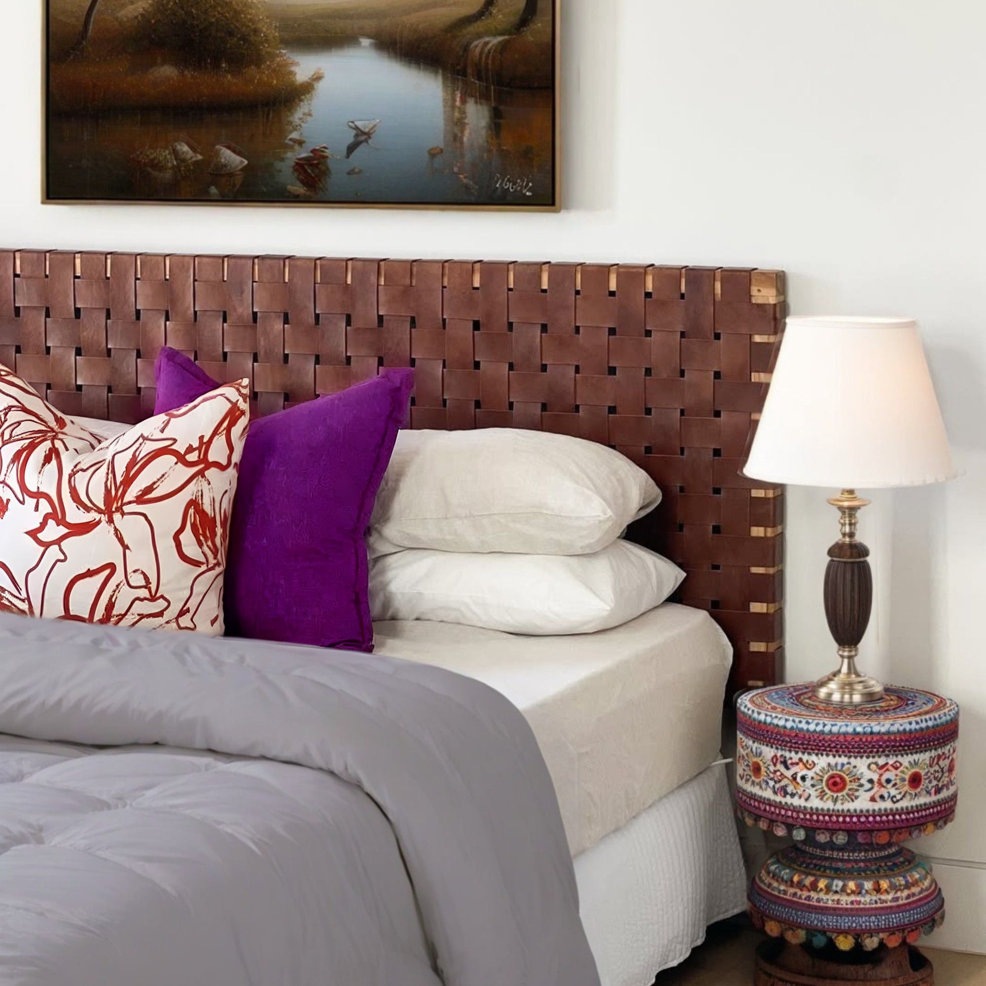 Scandinavian Leather Headboard | Handmade King/Queen Headboard | Wall-Mounted or Freestanding Full: 54\, image size:2000x2000