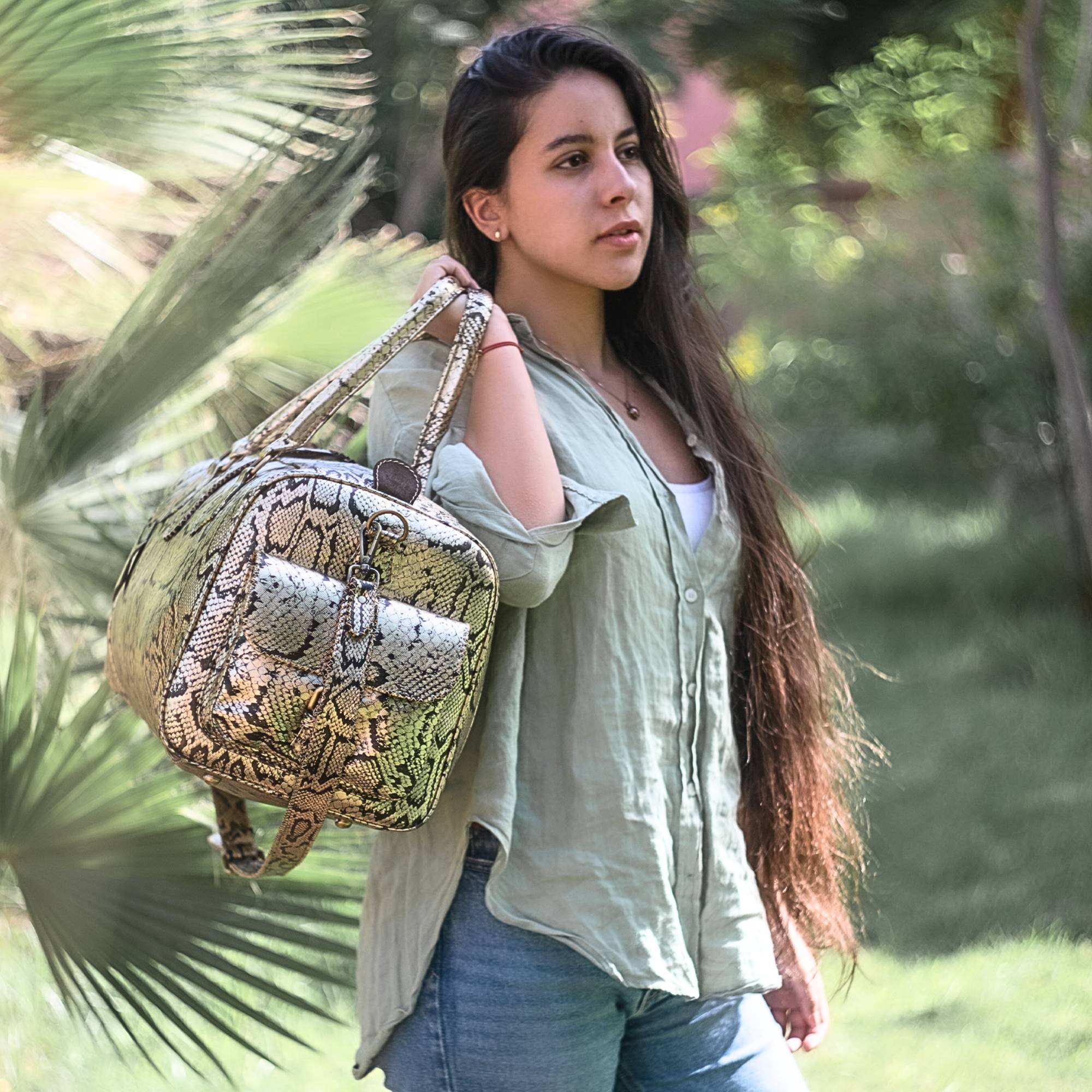 Hand Stitched Vintage Python Travel Leather Bag