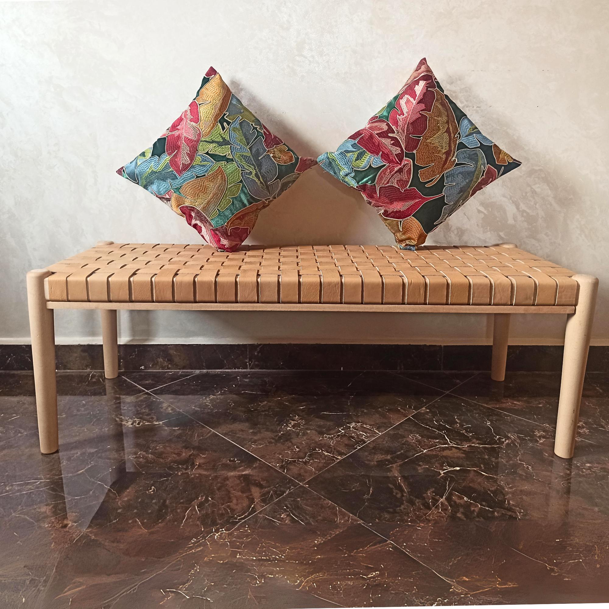 Customizable Helga Woven Leather Bench