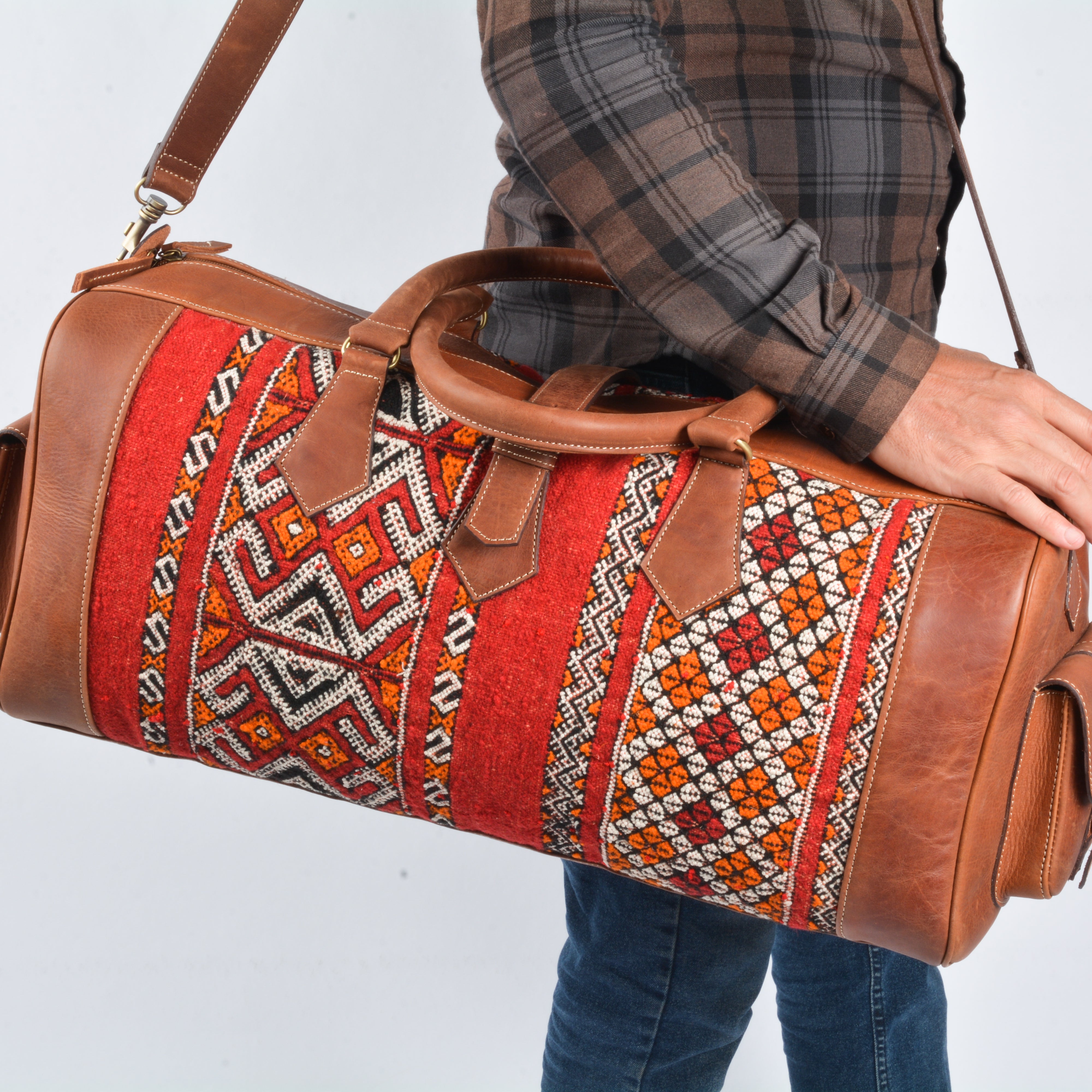 Hanbal Kilim Travel Bag Brown, Duffel Bag, Luxury Travel Bag