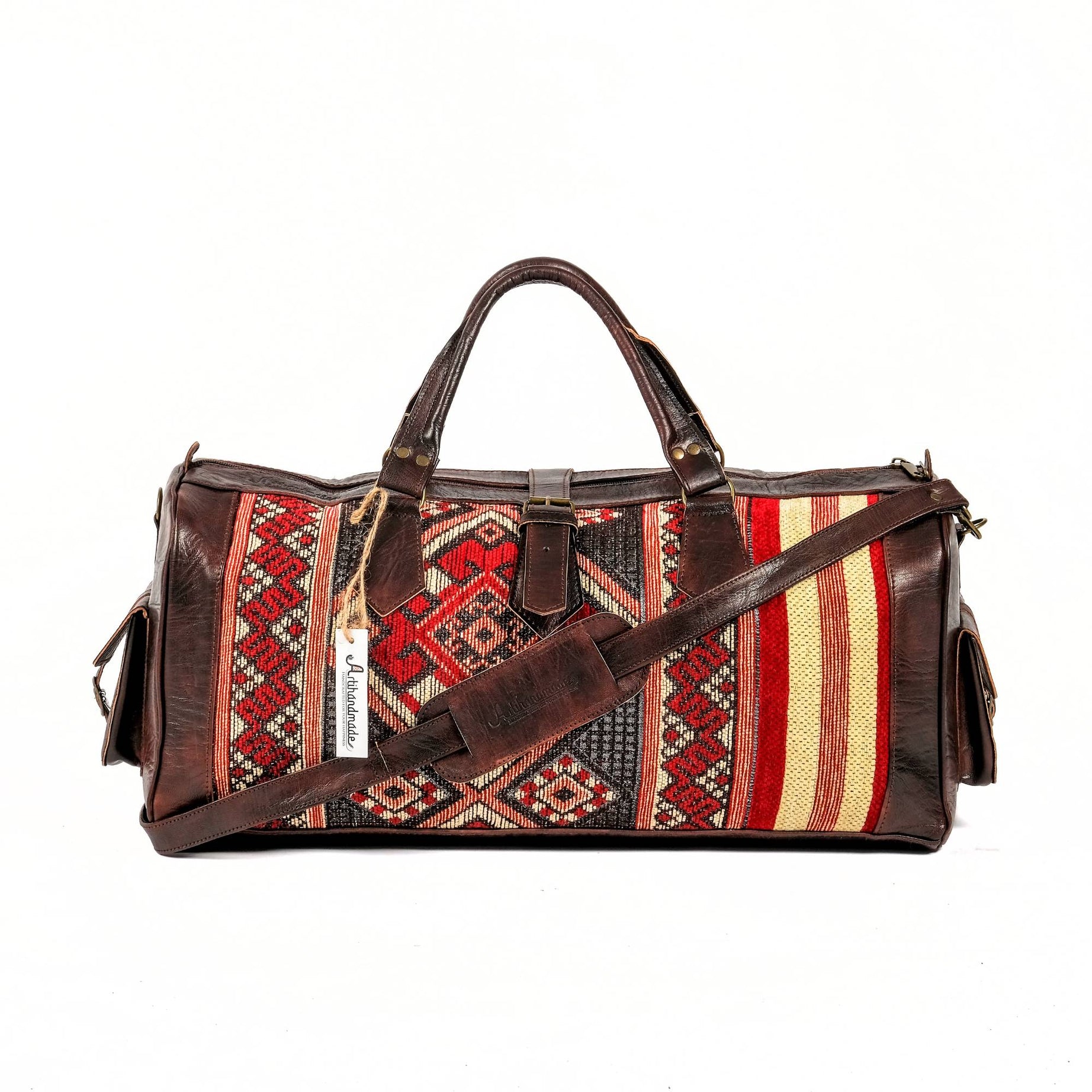 Boho leather kilim travel bag