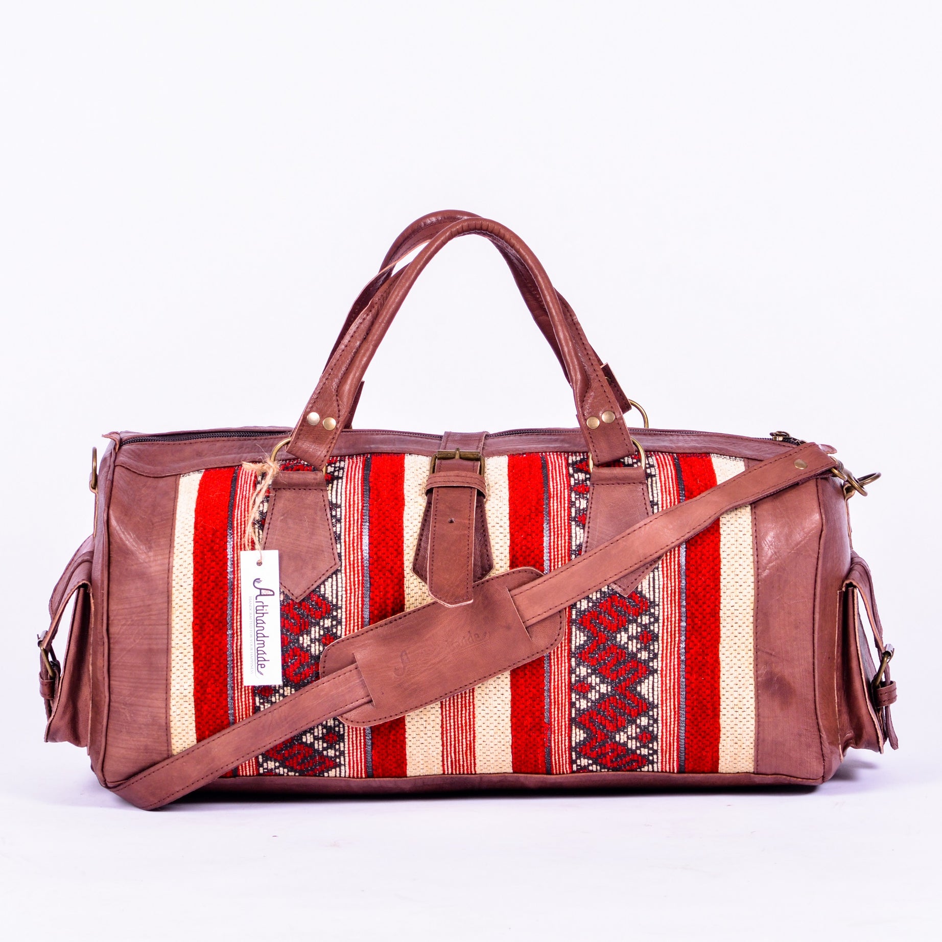 Set Of 2 Duffel Bags Kilim And Leather - Large With Medium