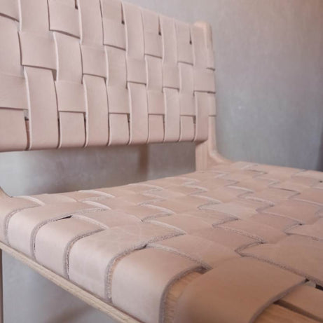 Leather Counter Stool - Natural Teak Wood With Natural Leather