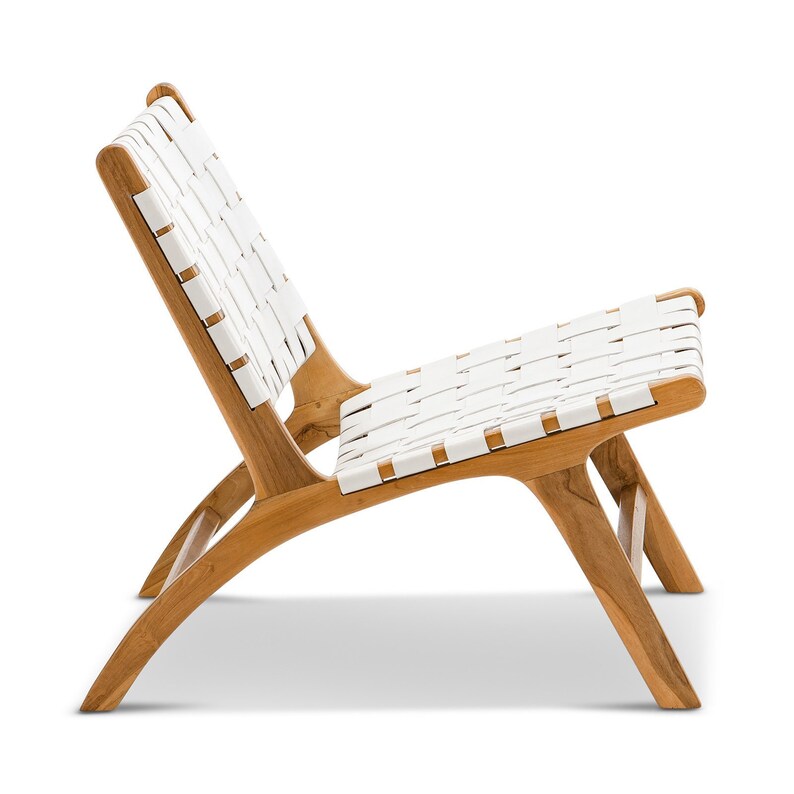 Woven Leather Lounge Chair - White