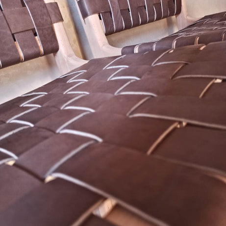 Leather Strap Counter Stool - Natural Teak Wood With Drak Brown Leather