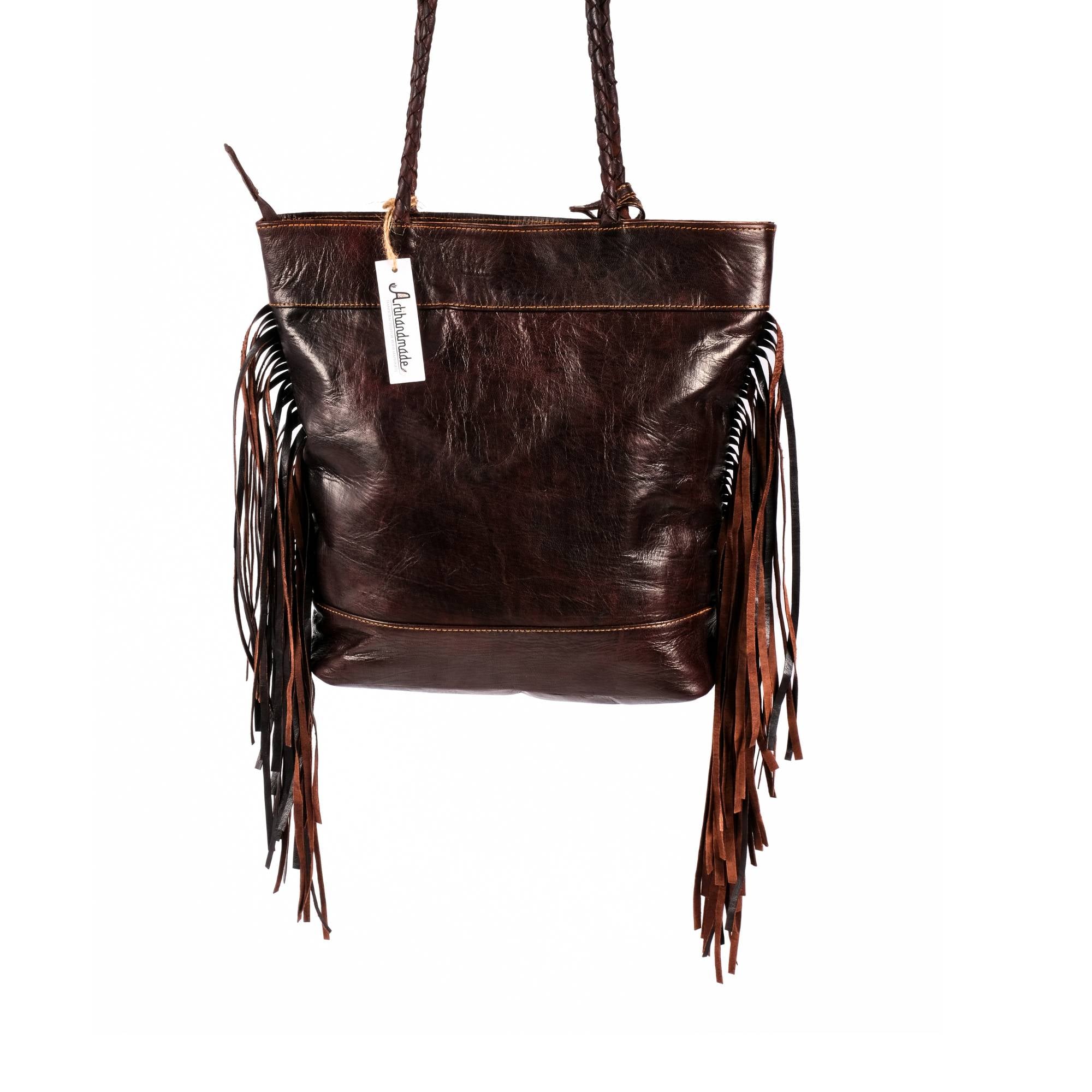 Vintage Tote Bag, Leather Fringed bohemian Shoulder Bag