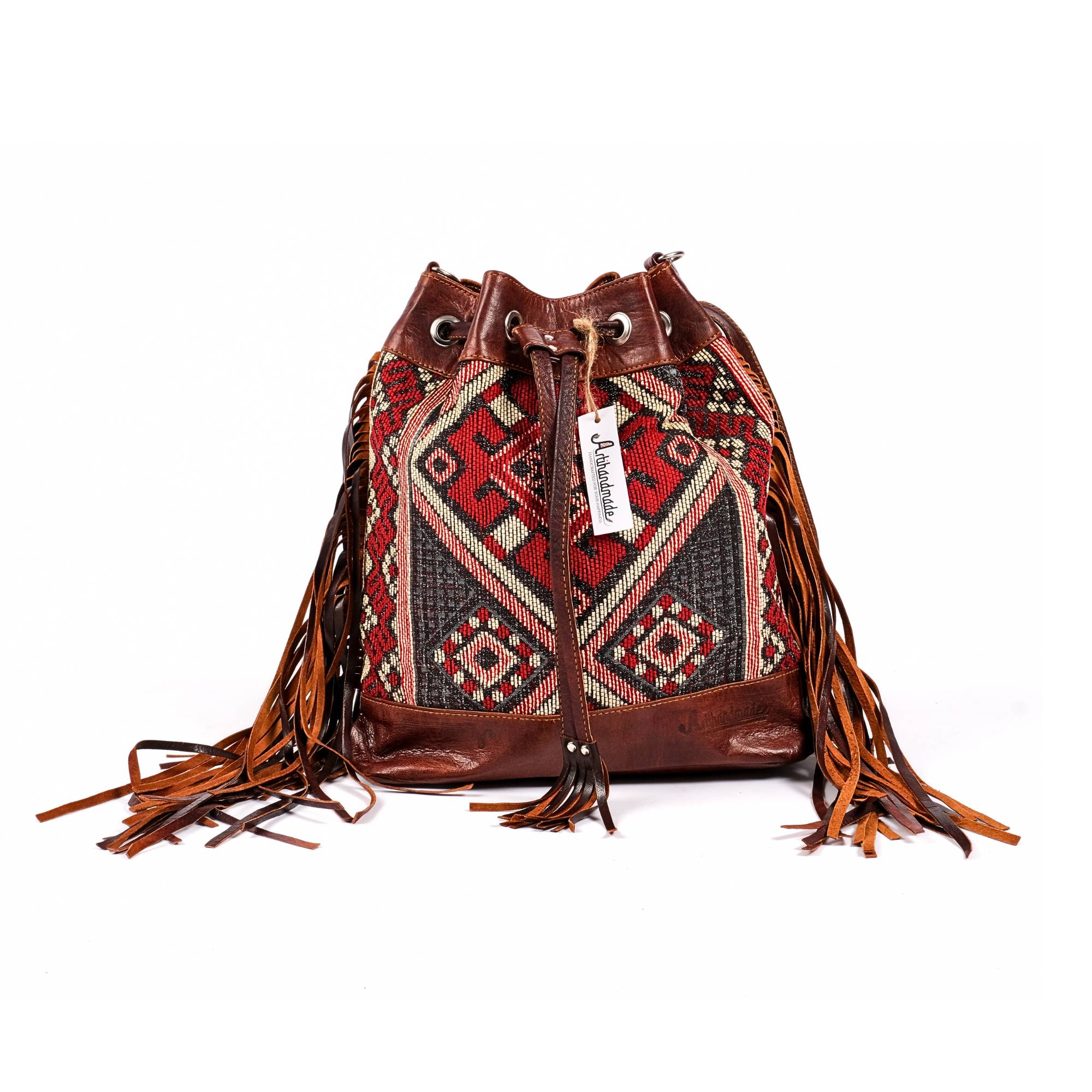 Vintage Tote Bag, Leather Fringed bohemian Shoulder Bag