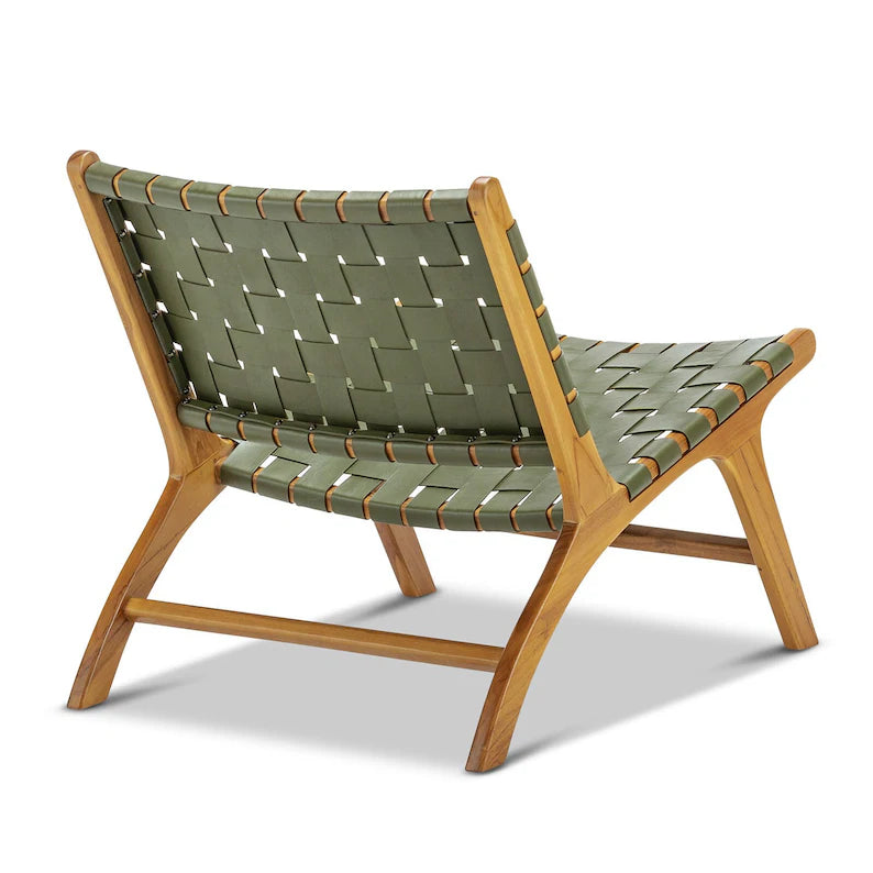 Woven Leather Lounge Chair - Olive Green
