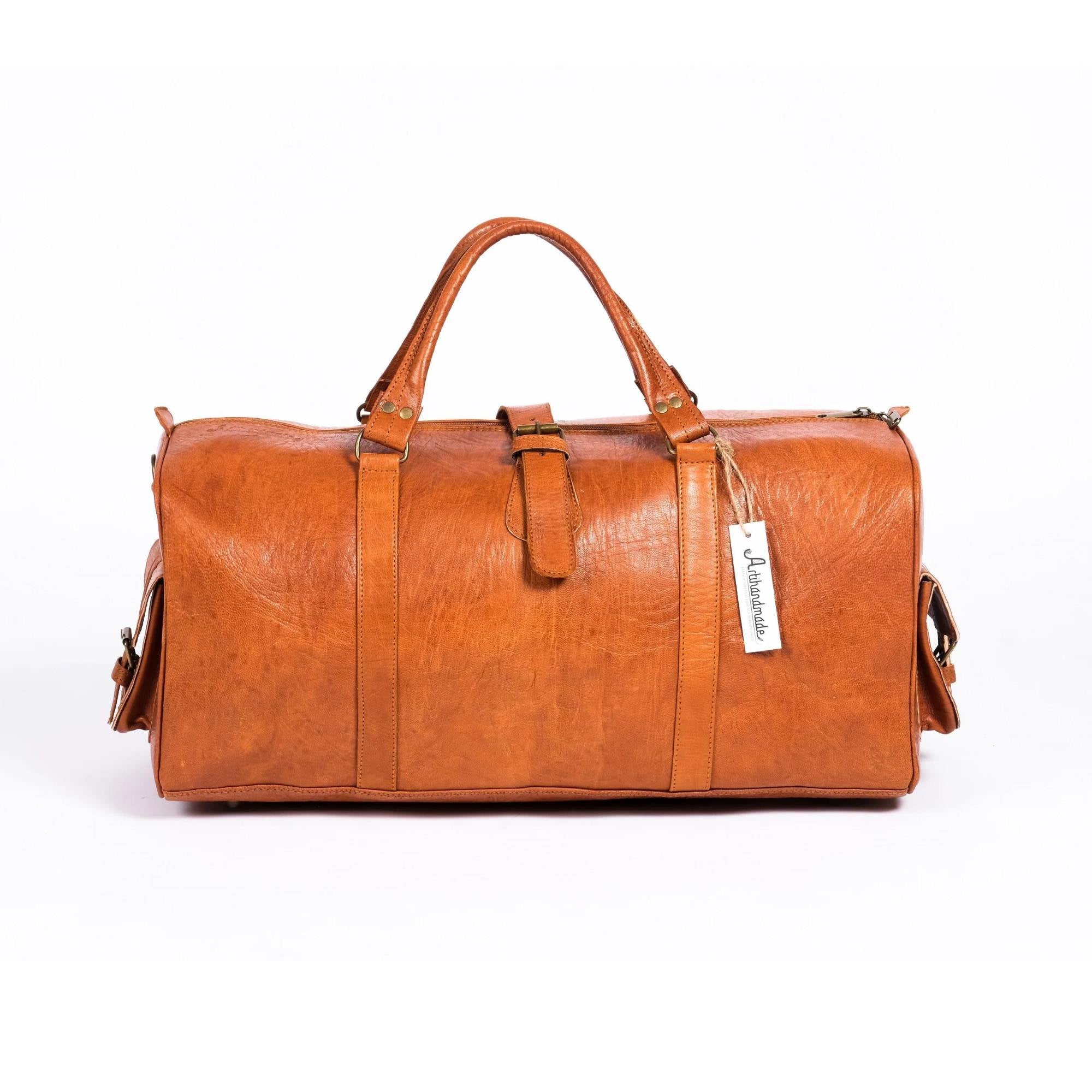 Leather Duffel Bag, Weekender Cognac Leather Travel Bag