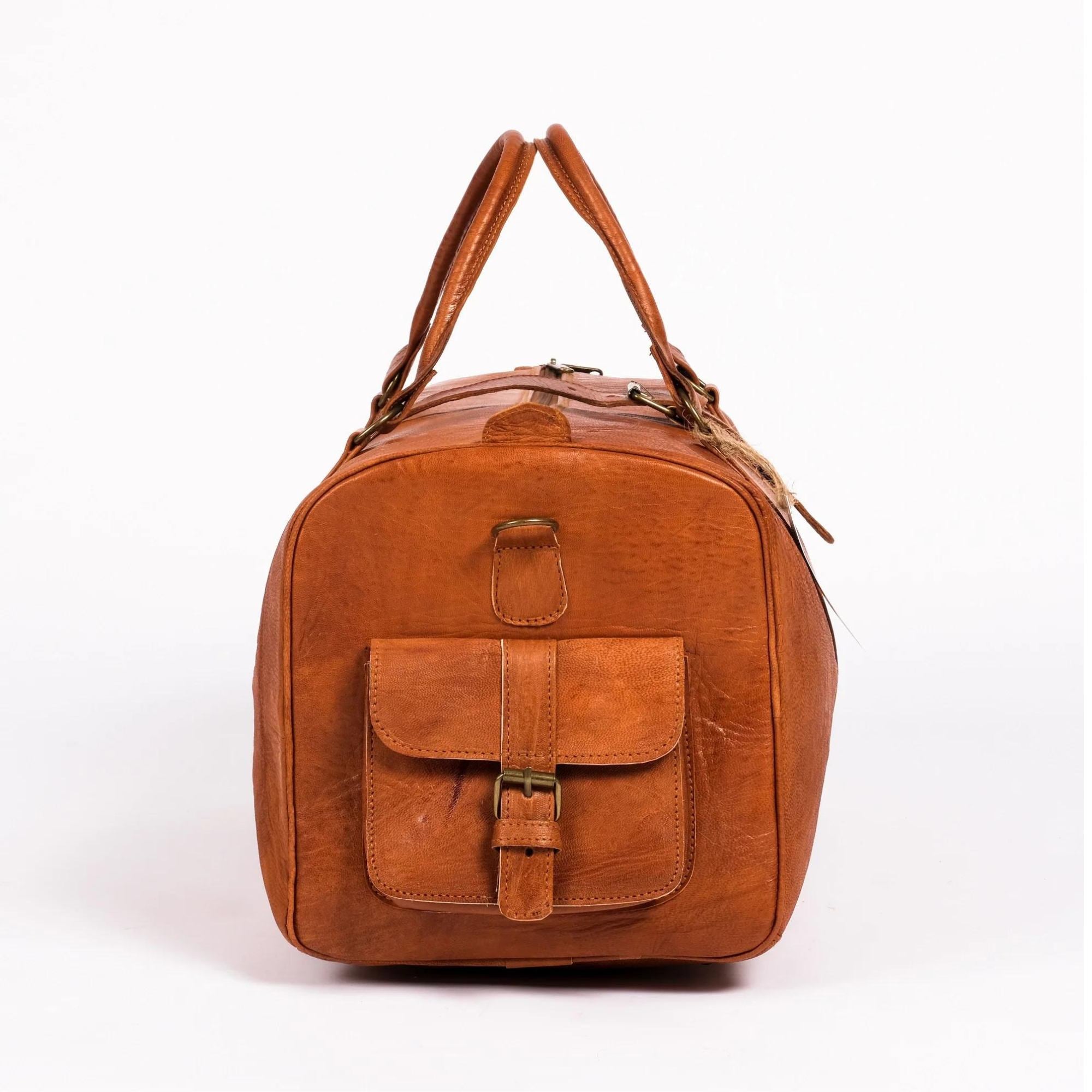 Leather Duffel Bag, Weekender Cognac Leather Travel Bag