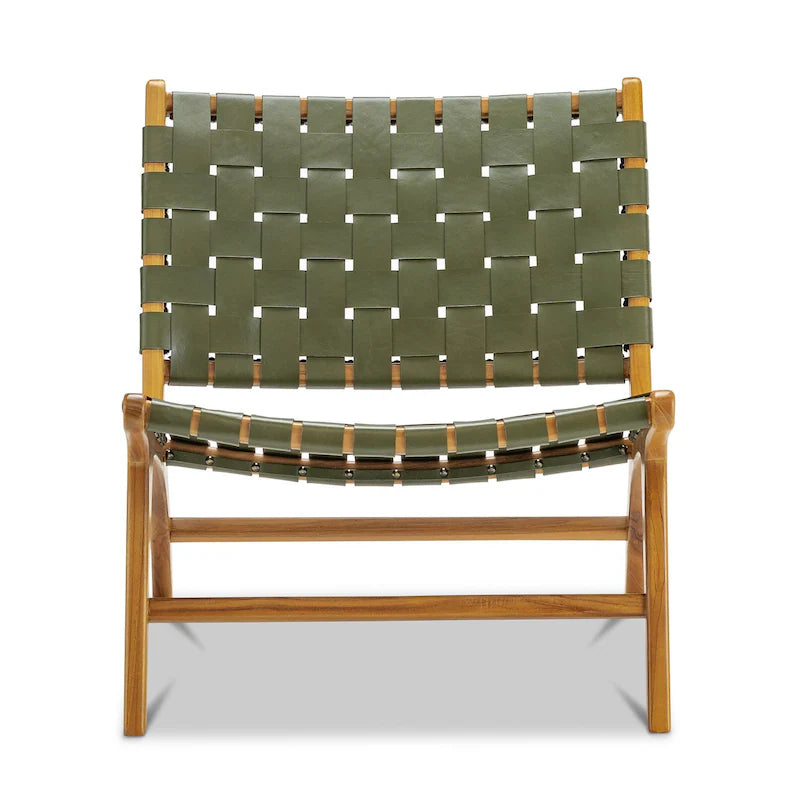 Woven Leather Lounge Chair - Olive Green