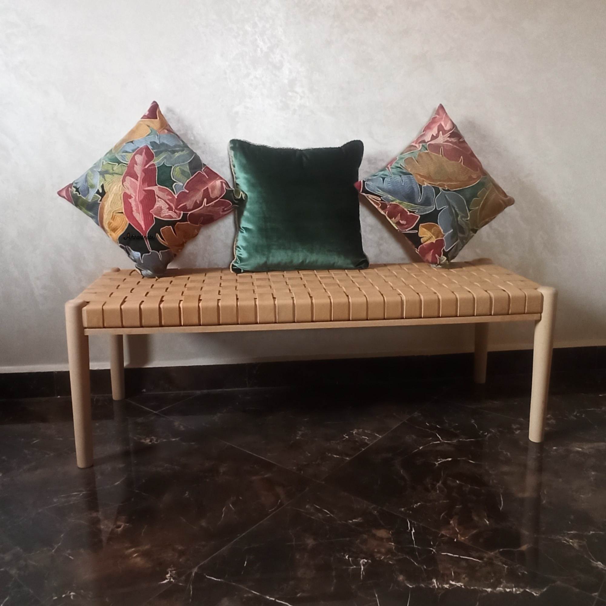 Artihandmade® Helga: Handmade Teak & Leather Entryway Bench