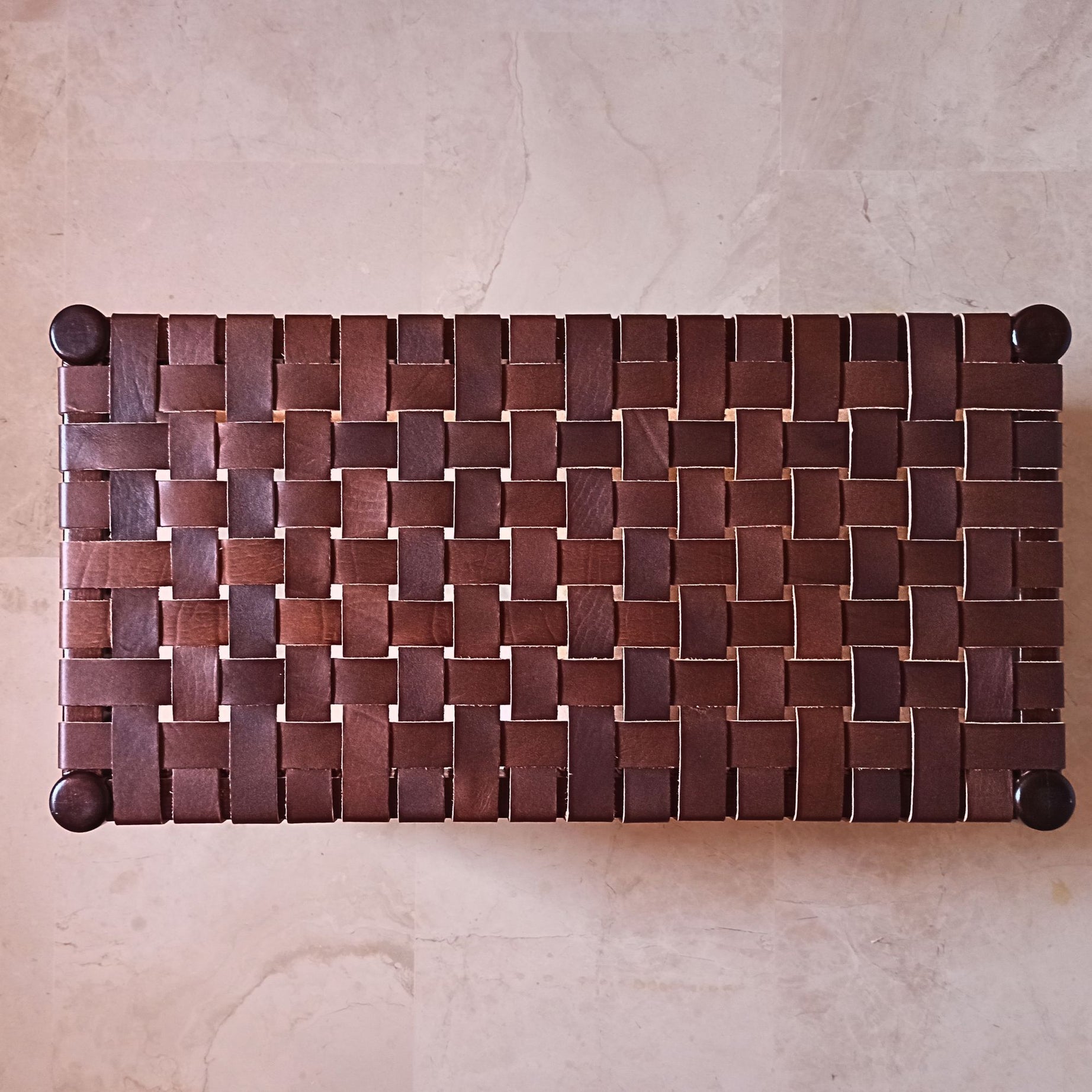 Customizable Woven Leather Strap Bench