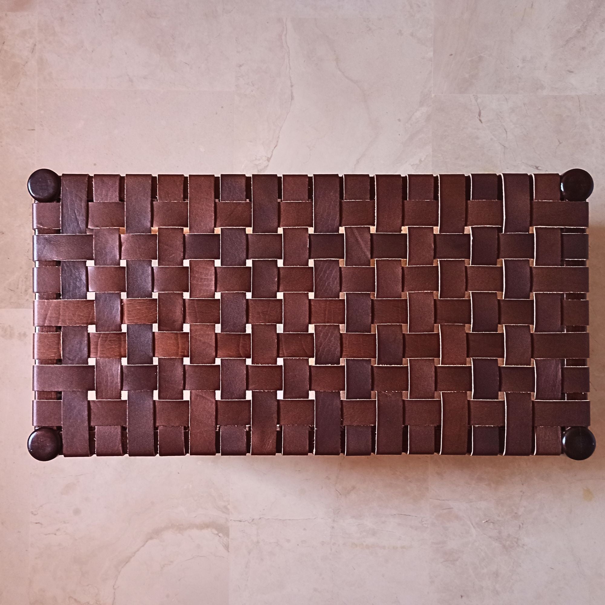 Customizable Woven Leather Strap Bench