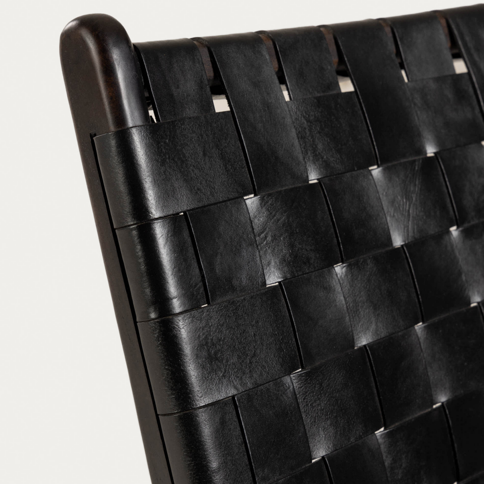 Handcrafted Woven Leather Lounge Chair - Teak Wood & Full-Grain Leather - Black