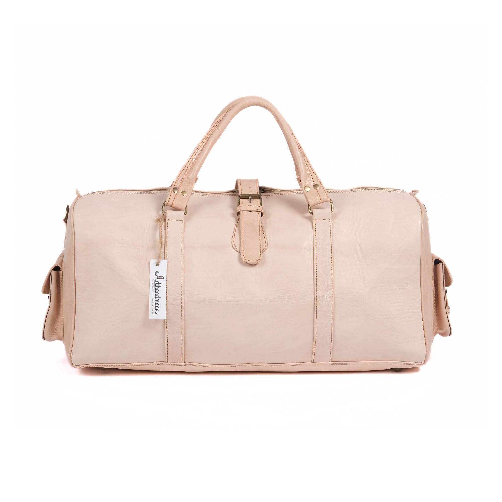 Leather Duffel Bag, Weekender Natural Leather Travel Bag