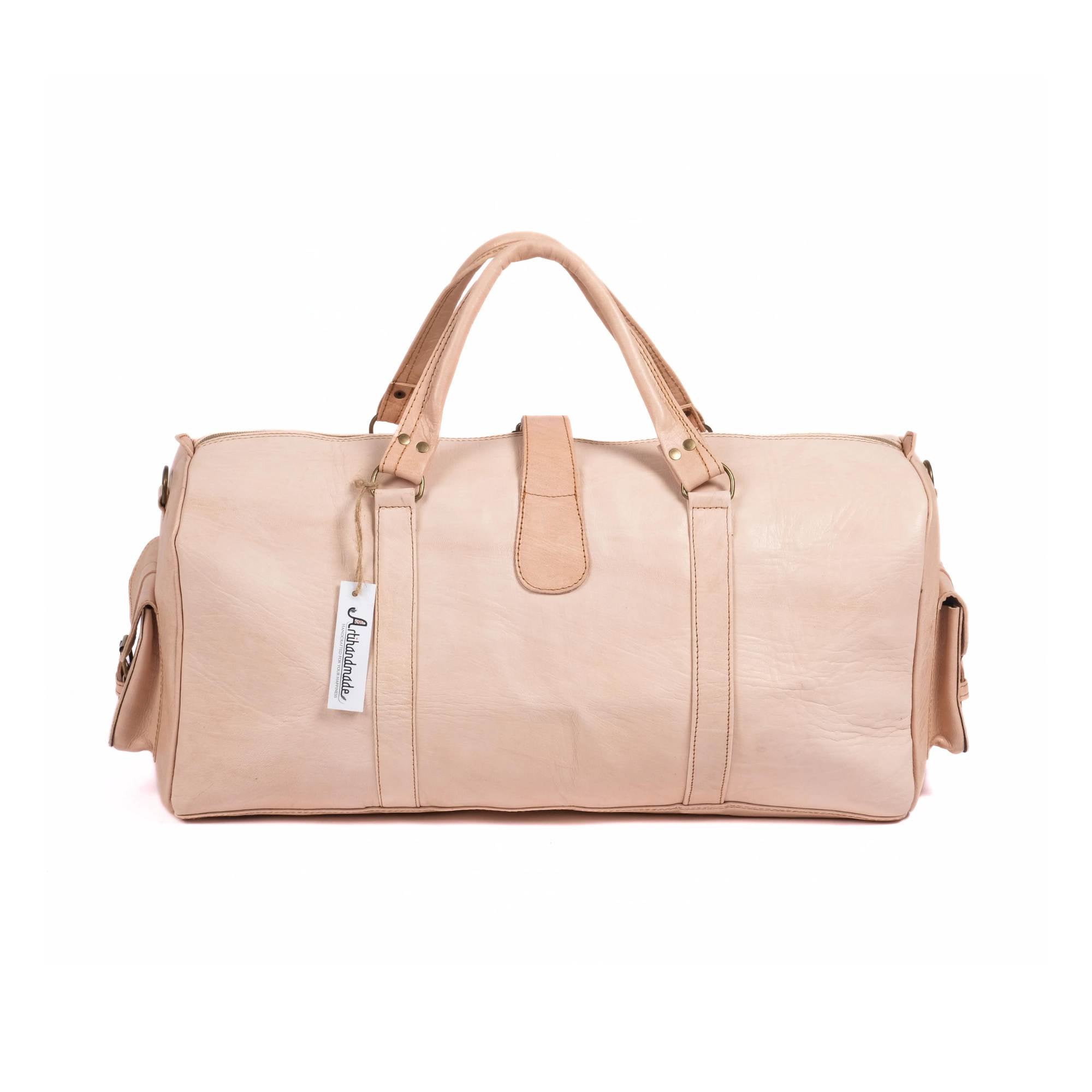 Leather Duffel Bag, Weekender Natural Leather Travel Bag