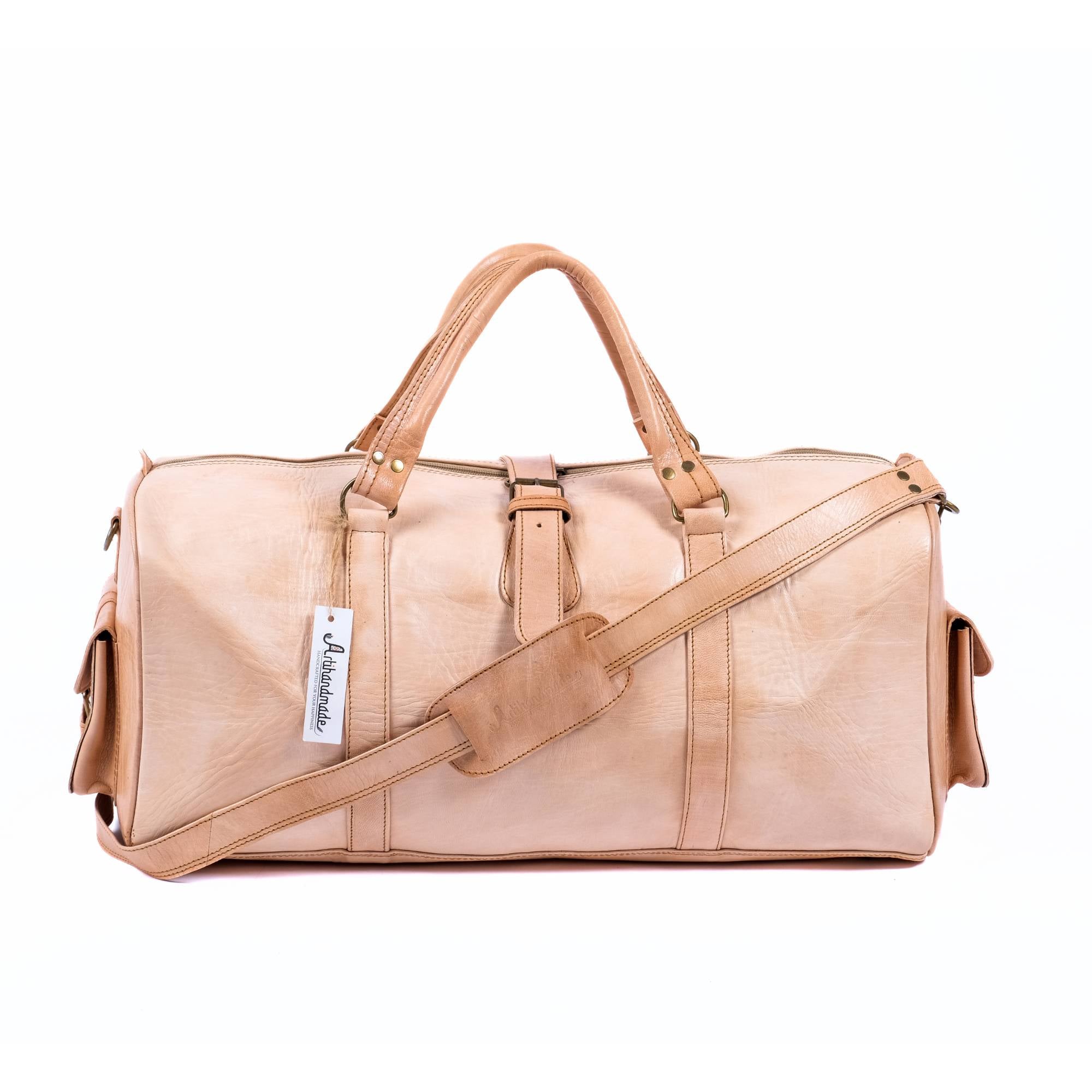 Leather Duffel Bag, Weekender Natural Tan Leather Travel Bag