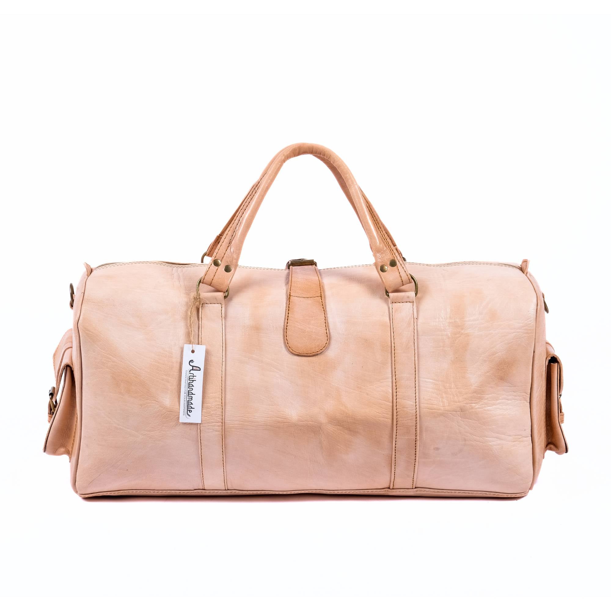 Leather Duffel Bag, Weekender Natural Tan Leather Travel Bag