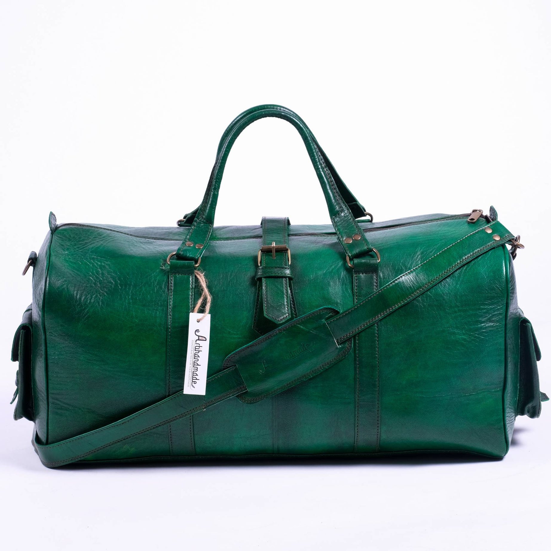 Leather Duffel Bag - Weekender Green Full Grain Leather
