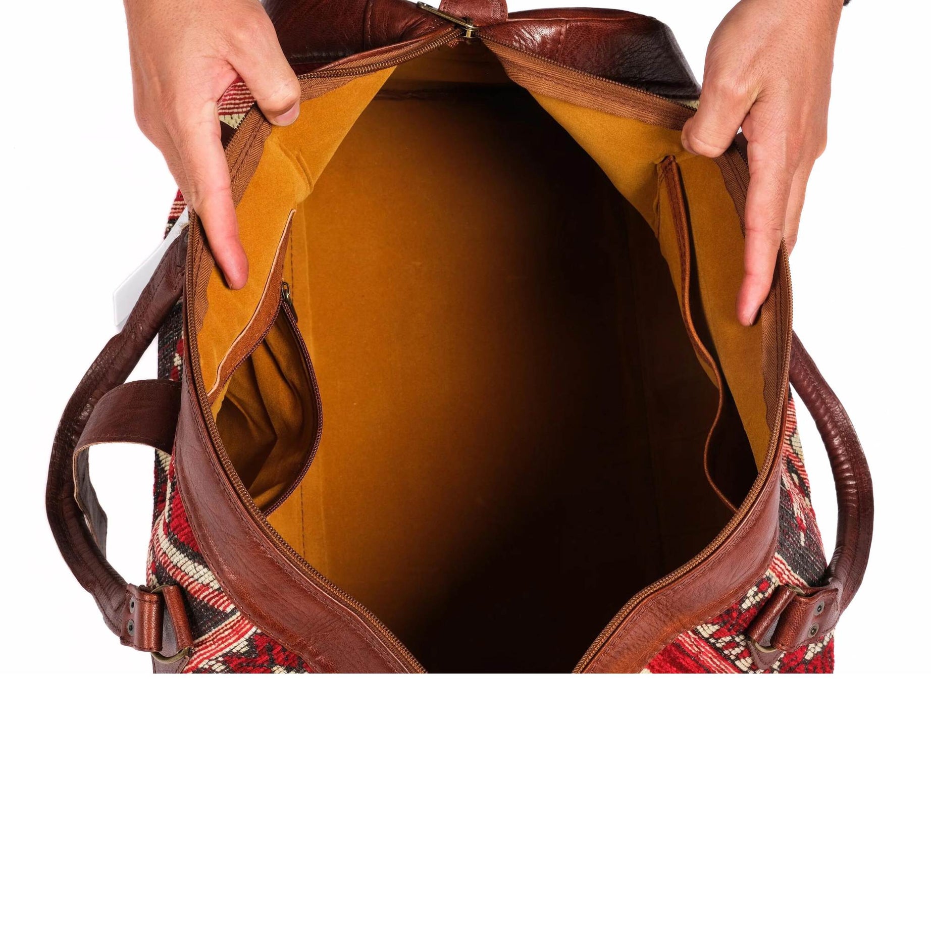 Artisan Leather Kilim Travel Duffel Bag - Brown