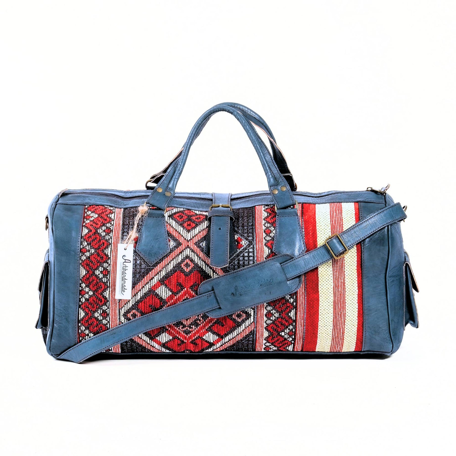 Set Of 2 Duffel Bags Kilim And Leather - Large With Medium