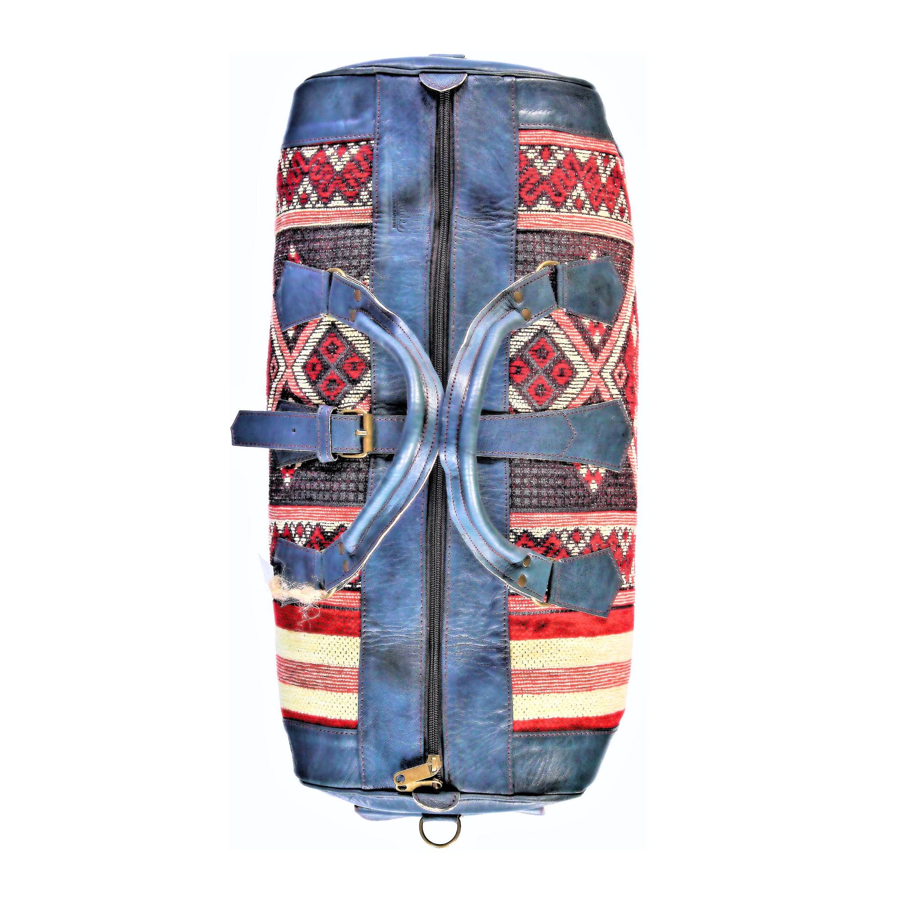Handcrafted Leather Kilim Duffle Bag - Blue
