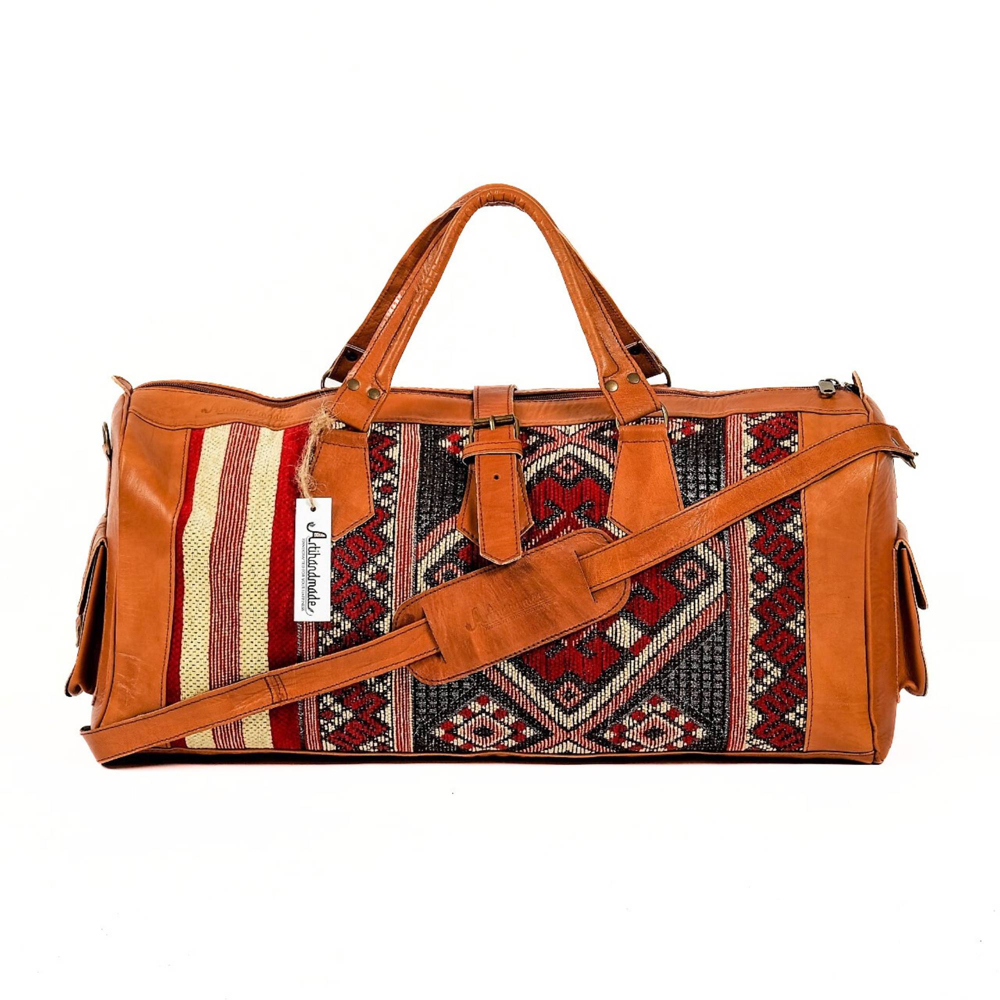 Premium Handcrafted Leather Duffel Bag - Cognac