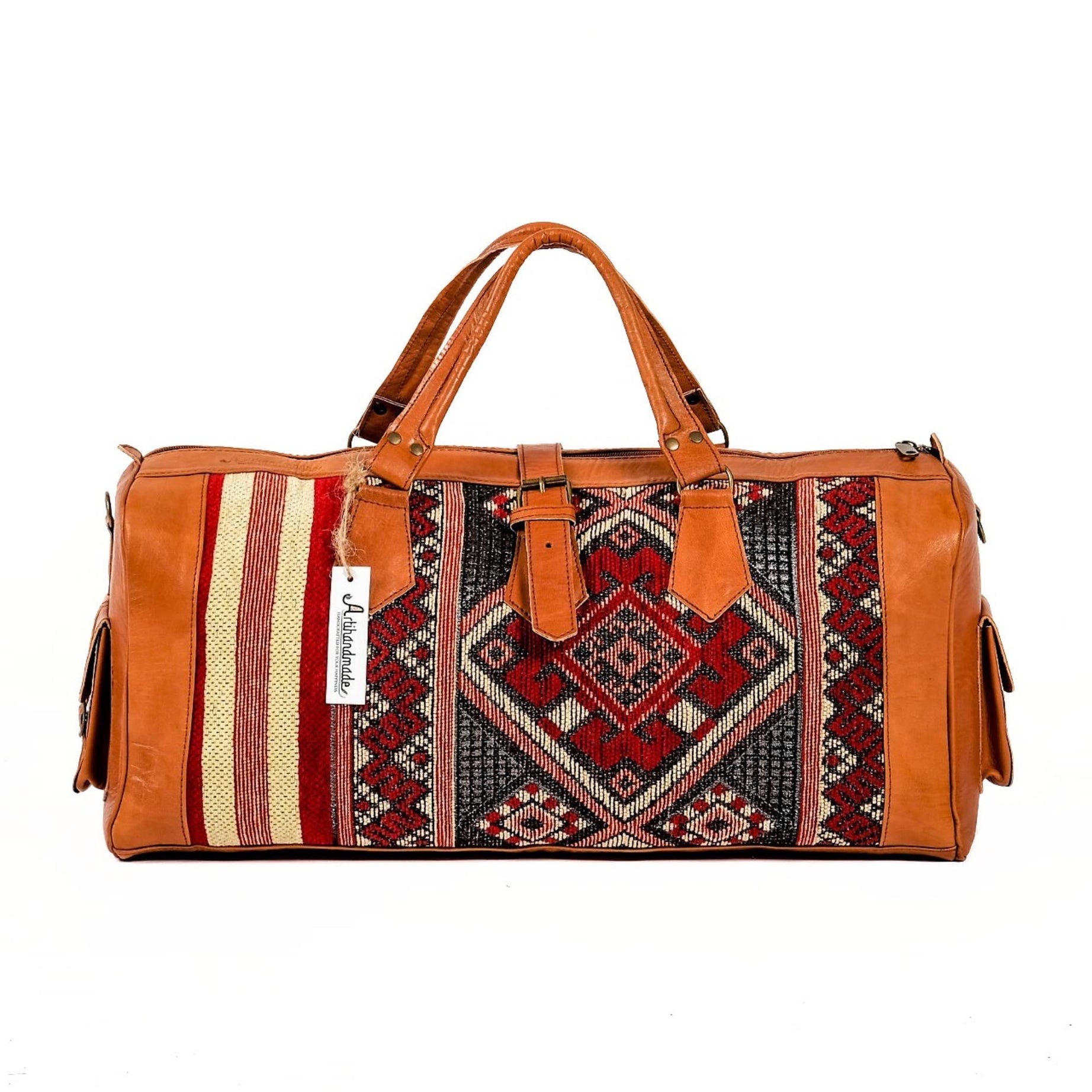 Premium Handcrafted Leather Duffel Bag - Cognac