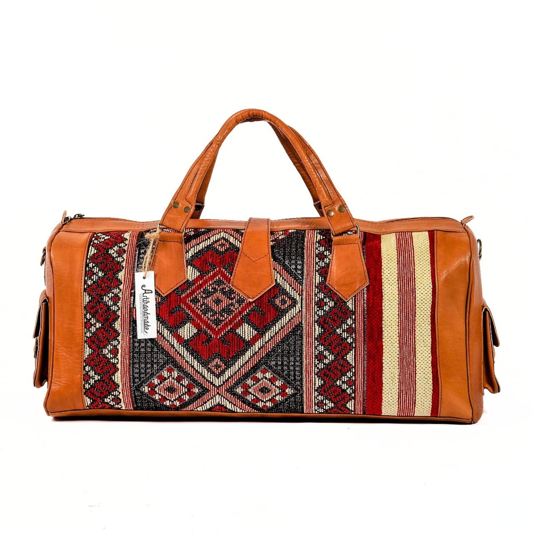 Premium Handcrafted Leather Duffel Bag - Cognac