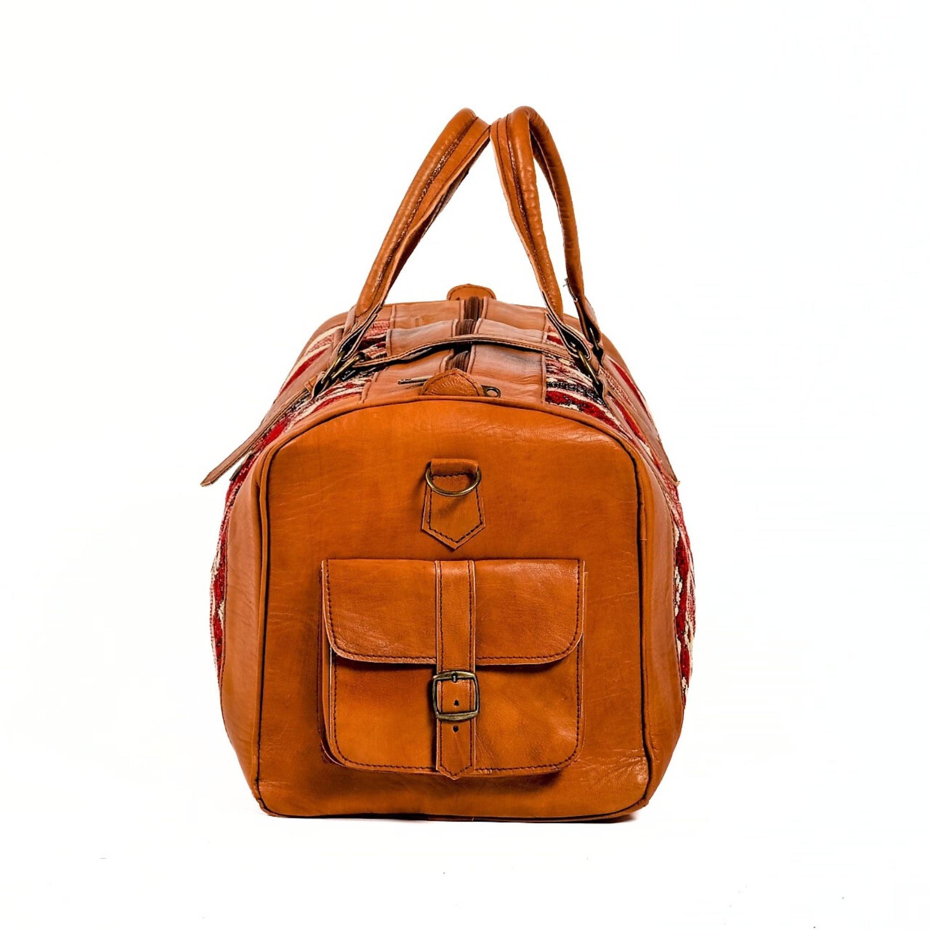 Premium Handcrafted Leather Duffel Bag - Cognac