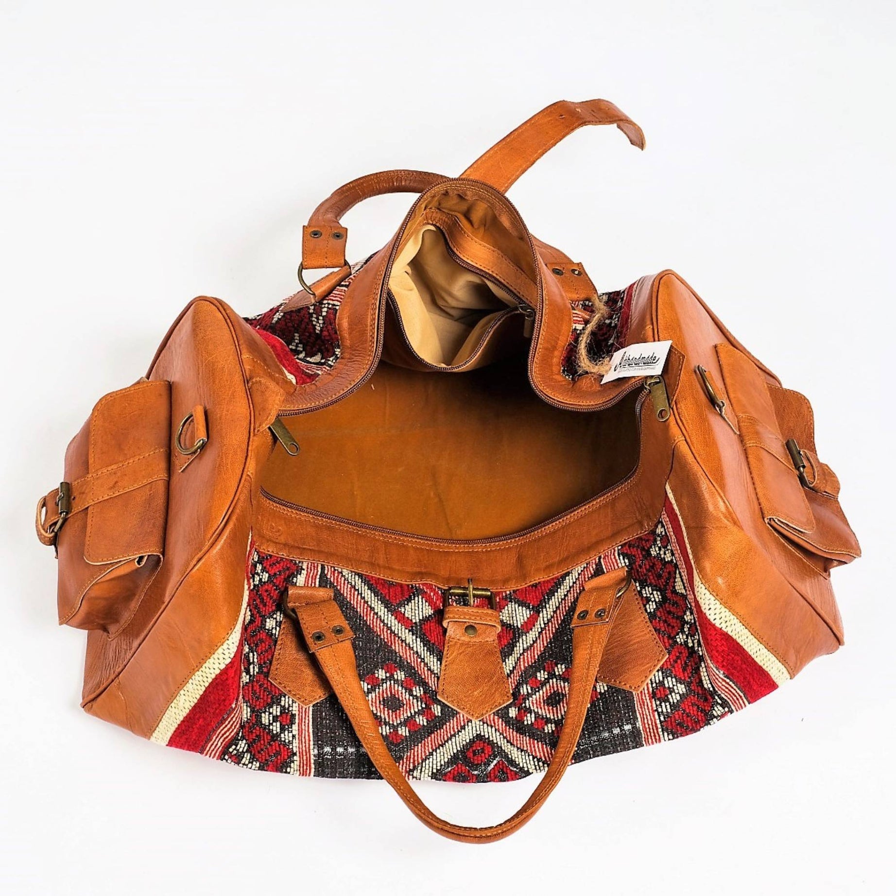 Premium Handcrafted Leather Duffel Bag - Cognac