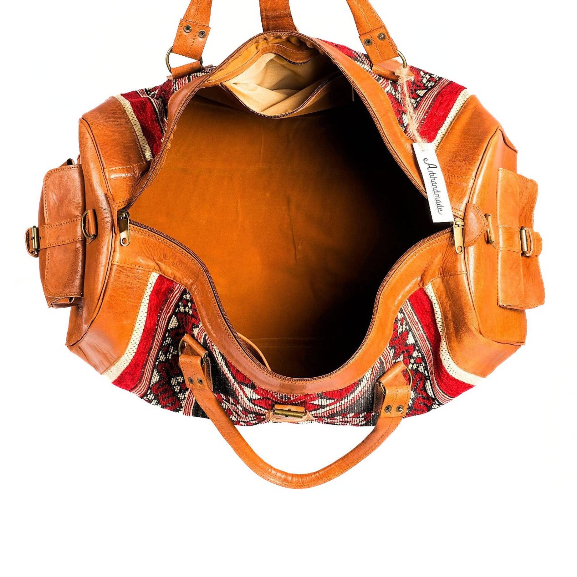 Premium Handcrafted Leather Duffel Bag - Cognac