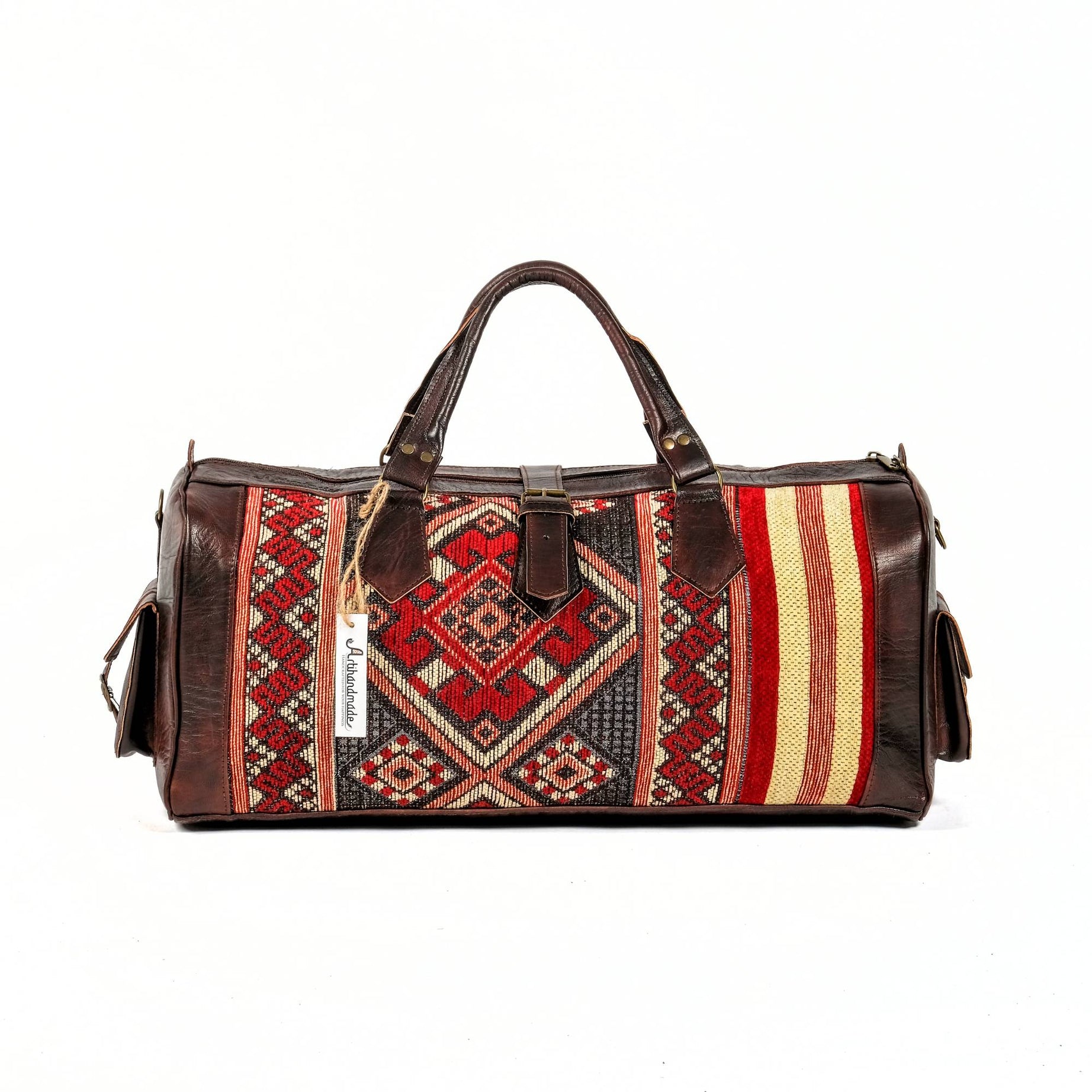 Artisan Leather Kilim Travel Duffel Bag - Dark Brown