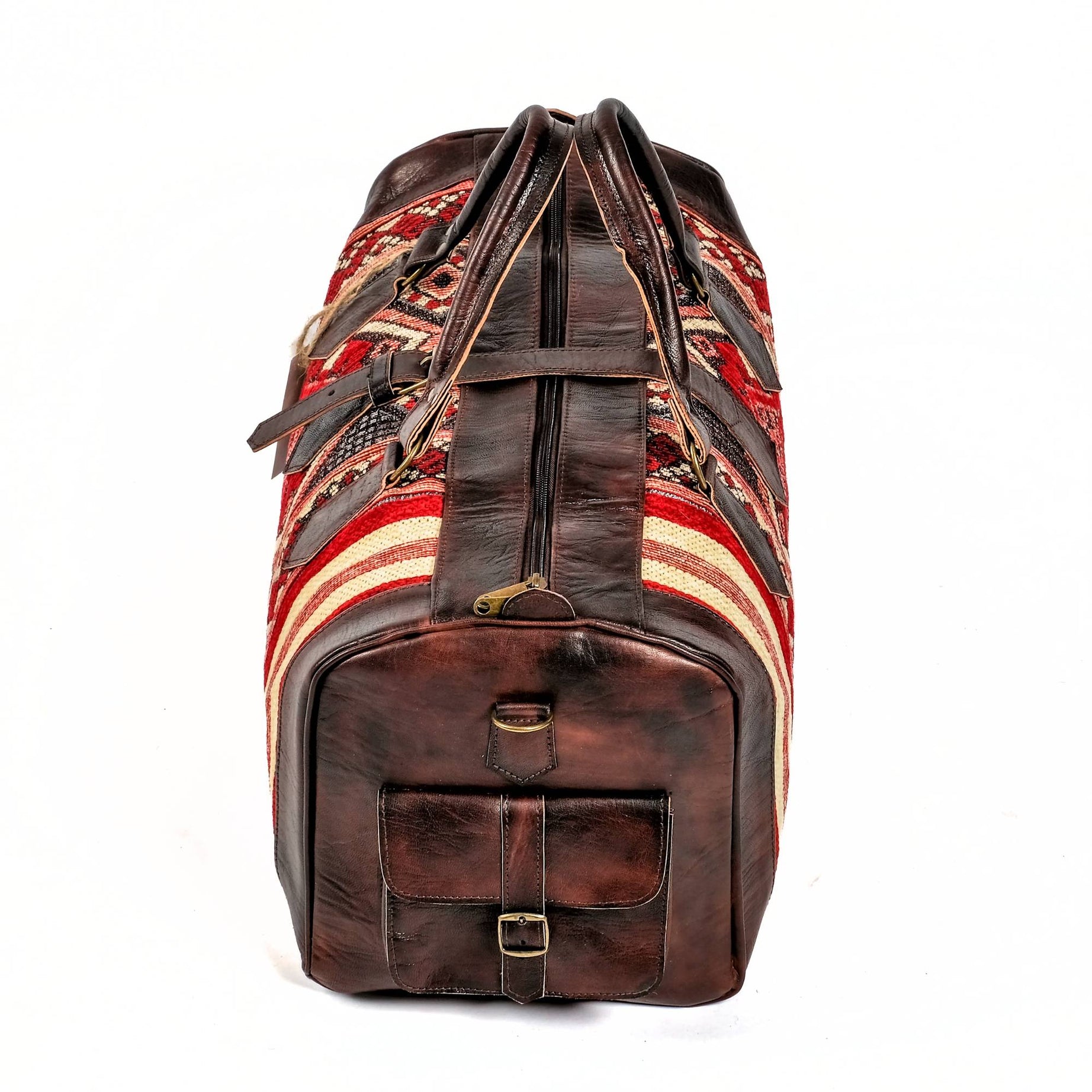 Artisan Leather Kilim Travel Duffel Bag - Dark Brown