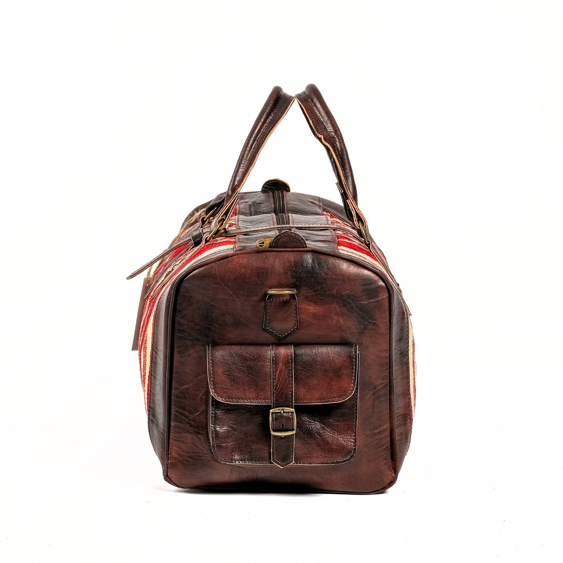 Artisan Leather Kilim Travel Duffel Bag - Dark Brown