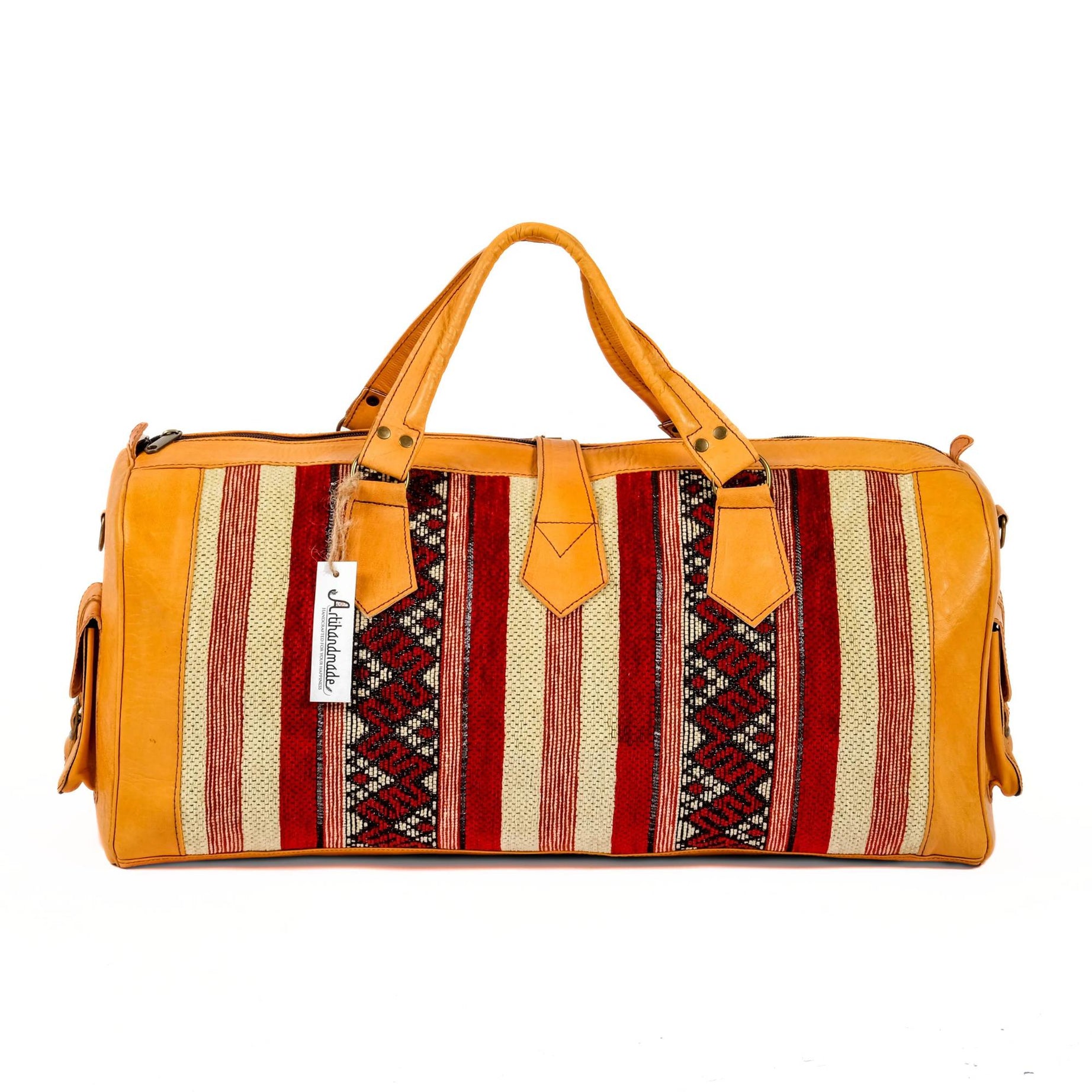 Artisan Leather Kilim Travel Duffel Bag - Mustard