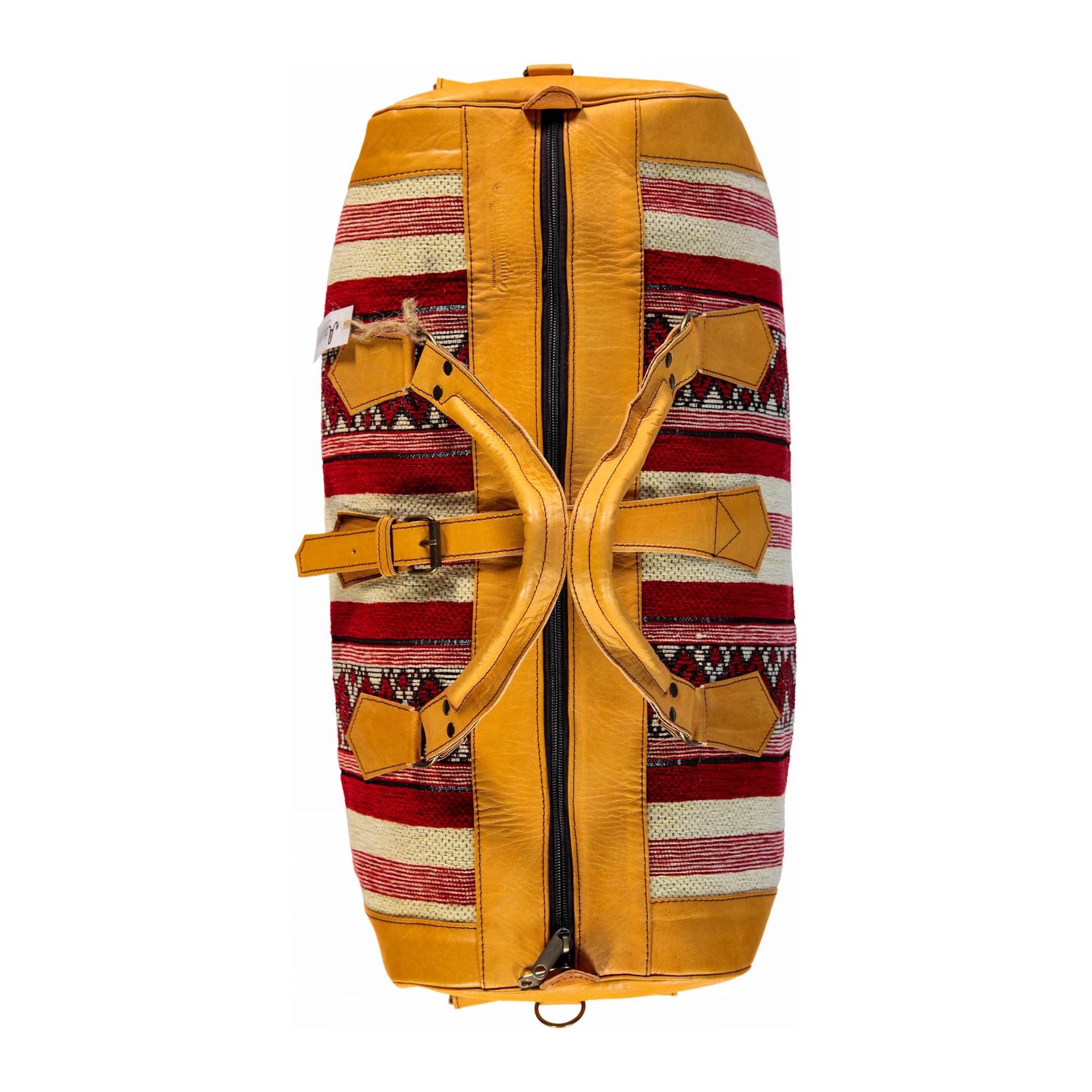 Artisan Leather Kilim Travel Duffel Bag - Mustard